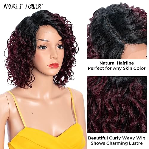 Miniatura 3 de NOBLE HAIR - Peluca de cabello humano rizado con encaje frontal de 12 pulgadas, peluca corta ondulada estilo Bob, longitud al hombro, parte lateral,