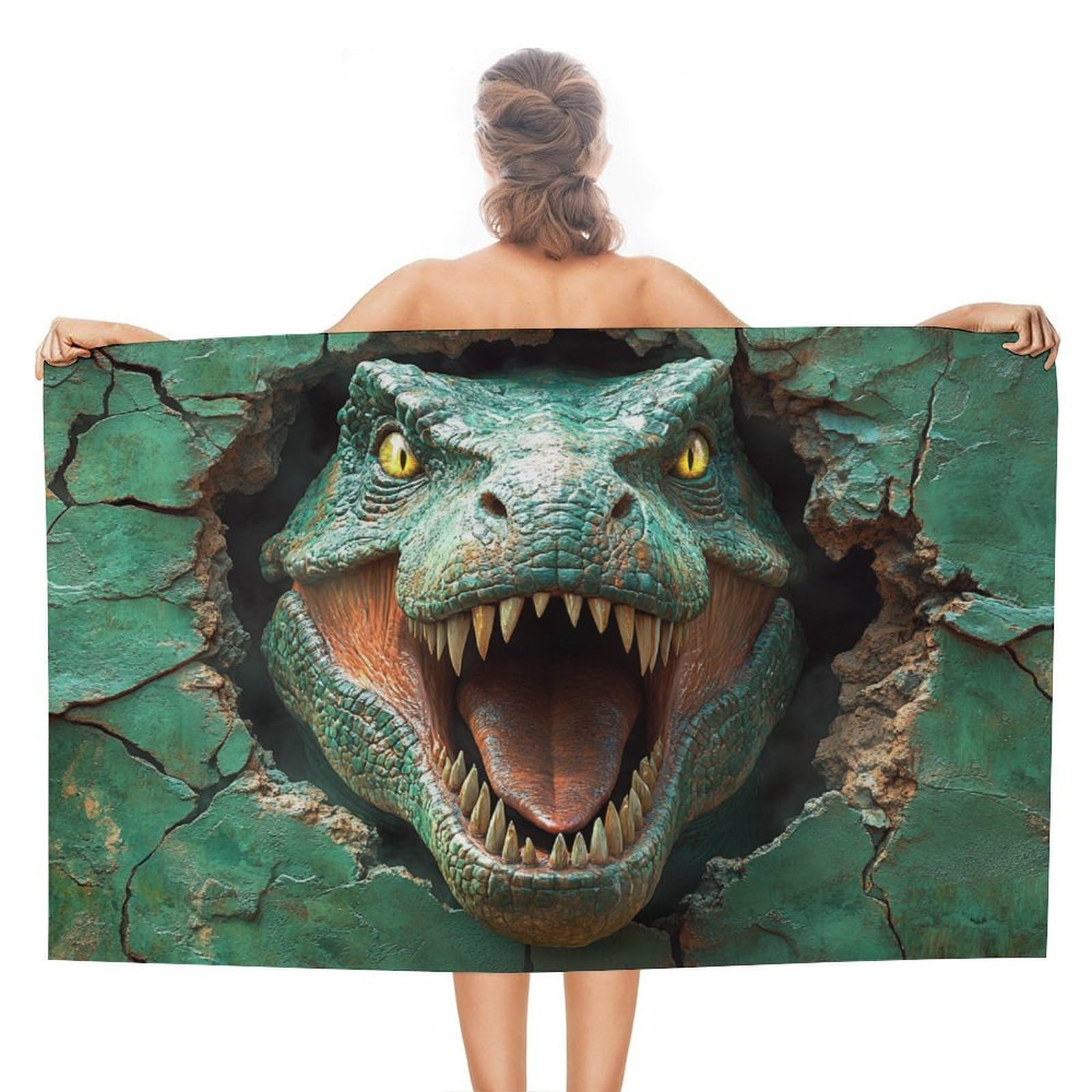 LSRCPD Dinosaur's Head Emerging from A Hole Beach Towel Sand Free Microfiber Large Shower Towels Multipurpose Absorbent for Bathroom Pool 130x80 CM