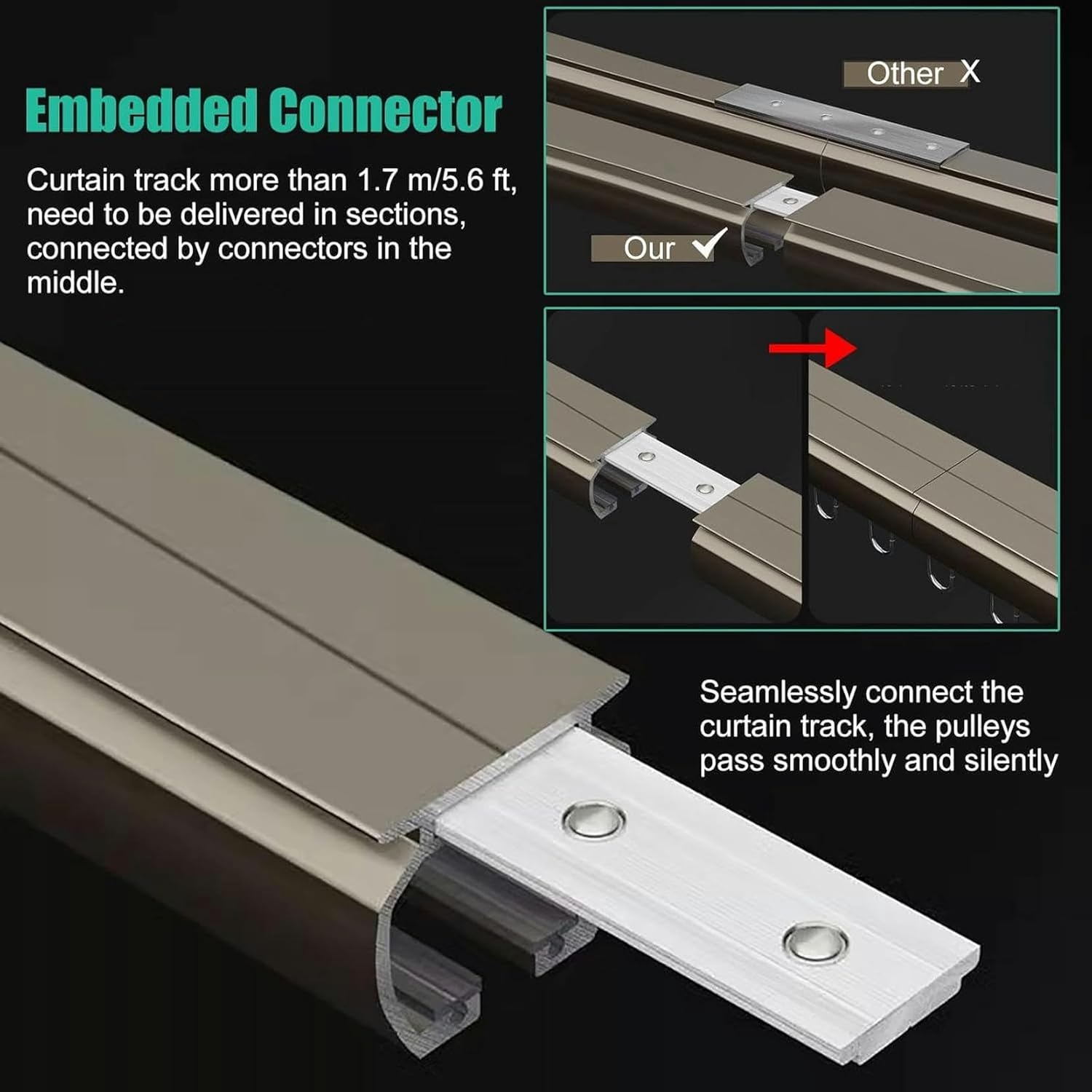 Extra Long Curtain Track Wall Mount Heavy Duty, 32 29 26 23 19 16 14 13ft, Indoor Outdoor Curtain Rail Single Aluminum Curtain Rod Channels with Fittings