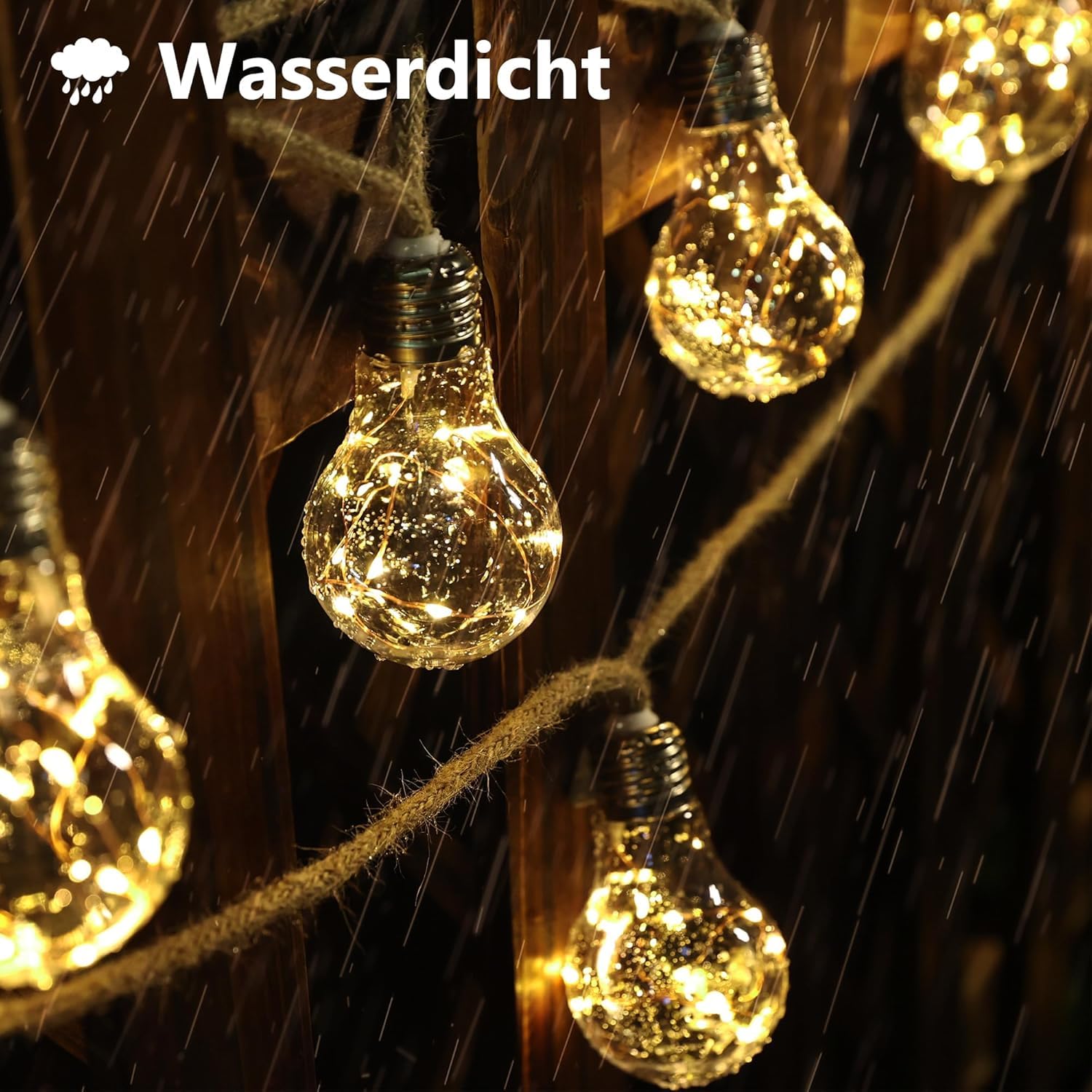 Joomer Solar Lichterkette Aussen 7.5M 16 Glühbirnen LED Solar Lichterkette Außen Wetterfest Gartenleuchte 8 Modi Vintage Warmweiß Outdoor Hanfseil Lichterkette für Party Balkon Hochzeit Pavilion