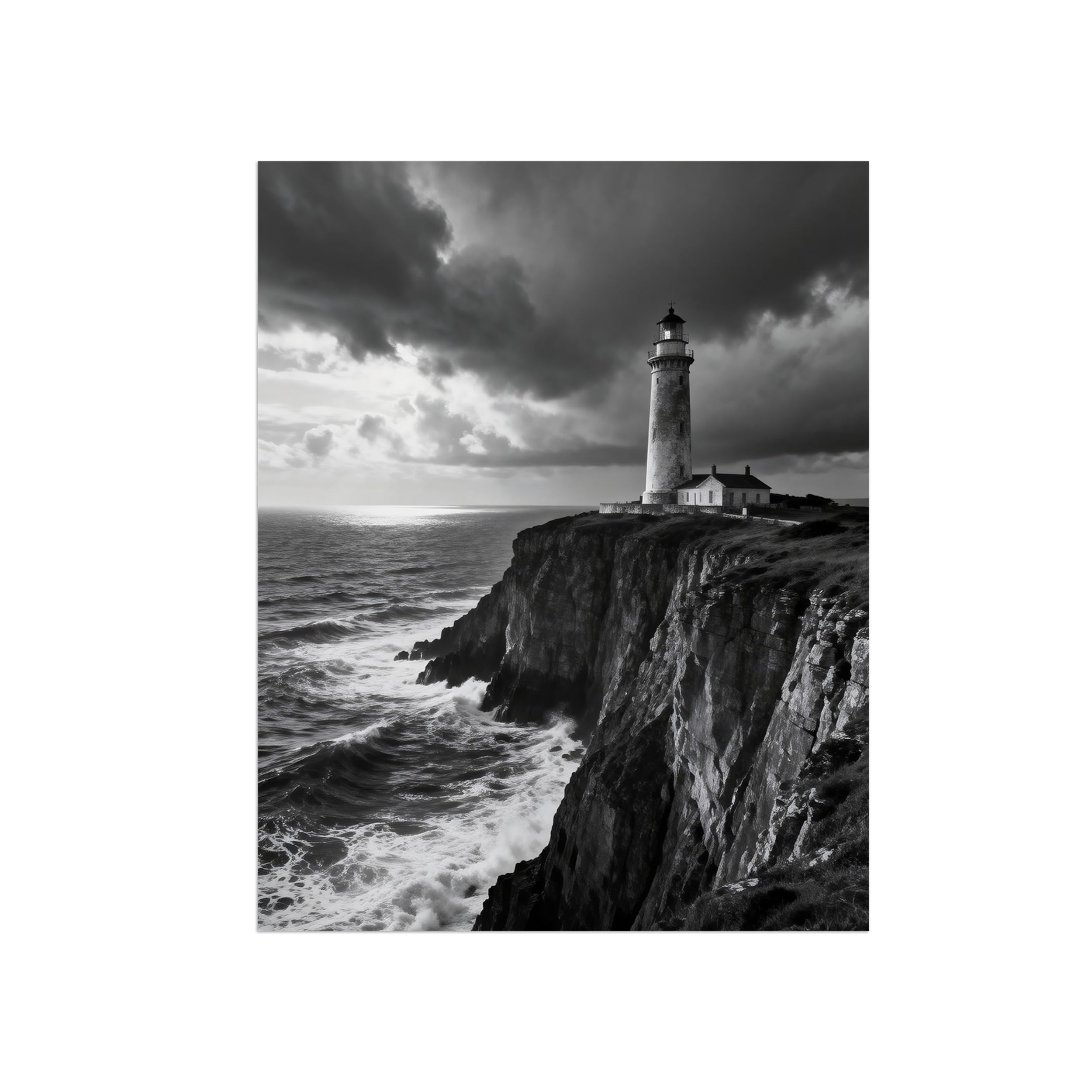 OZPWBVY Black and White Landscape Print Painting-Sea Waves Lighthouse-Minimalist Canvas Wall Art Picture for Home Decor 24x31in 60x80cm Unframed