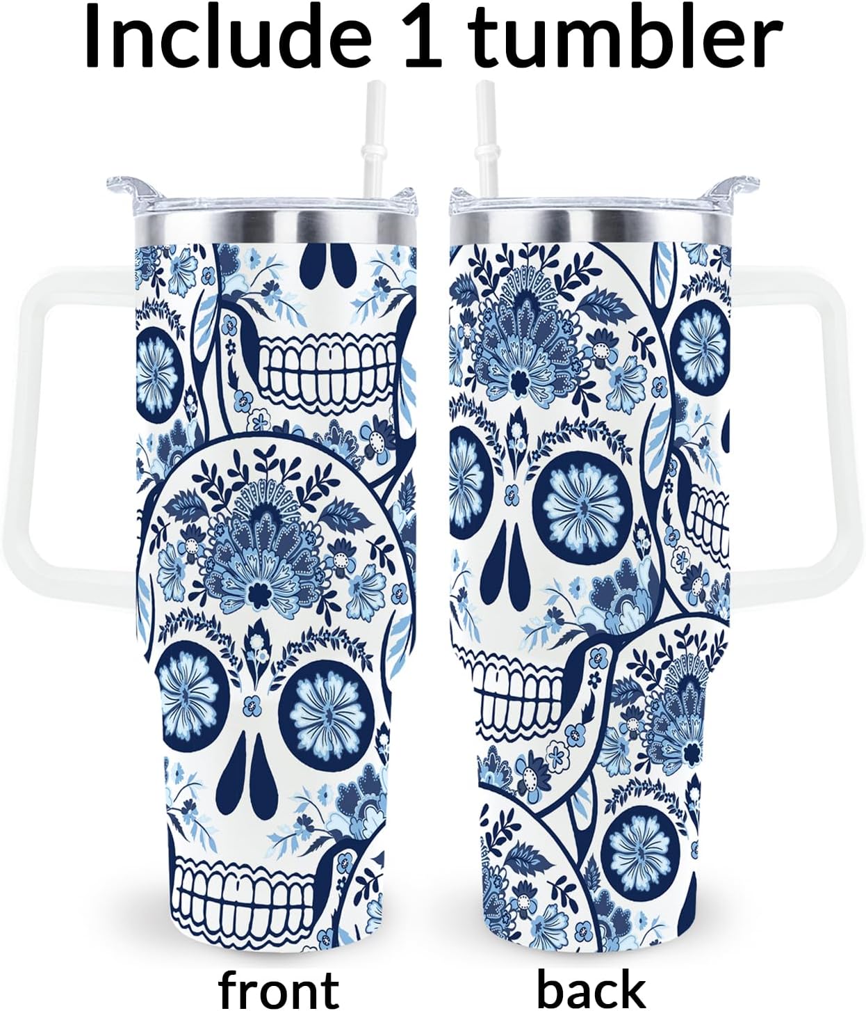 Goth Gifts Goth Tumbler Halloween Tumbler 40 Oz Sugar Skull Gifts Cup For Women Men Spooky Skeleton Travel Mug with Handle Lid and Straw - Image 2