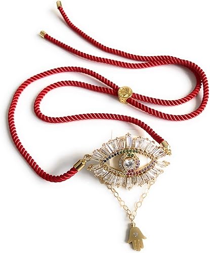 Miniatura 6 de Collar de amuleto de la suerte SIFRIMANIA con colgante de ojo maligno, longitud ajustable y vibrantes piedras de circonita cúbica para buena suerte