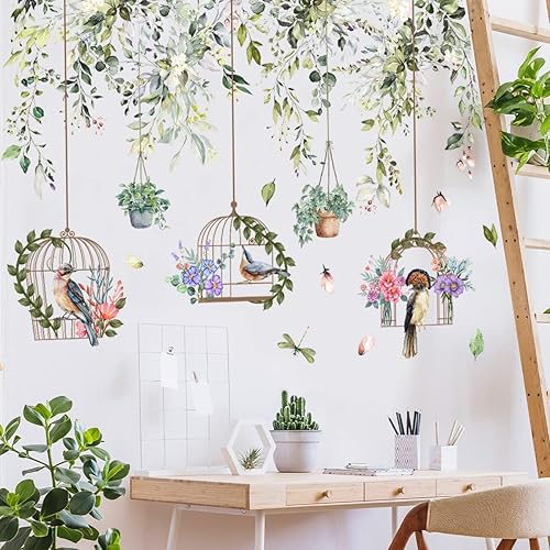 Miniatura 9 de Runtoo Calcomanías de pared de hojas de plantas verdes, calcomanías de pared para dormitorio, sala de estar, decoración artística de pared