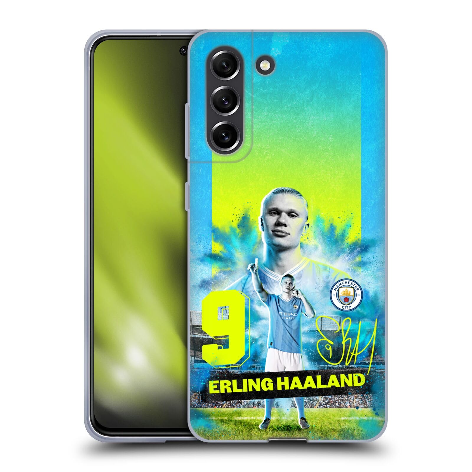 Head Case Designs Officially Licensed Manchester City Man City FC Erling Haaland 2023/24 First Team Gel Case [Military Grade] Compatible with Samsung Galaxy S21 FE 5G and Compatible with MagSafe
