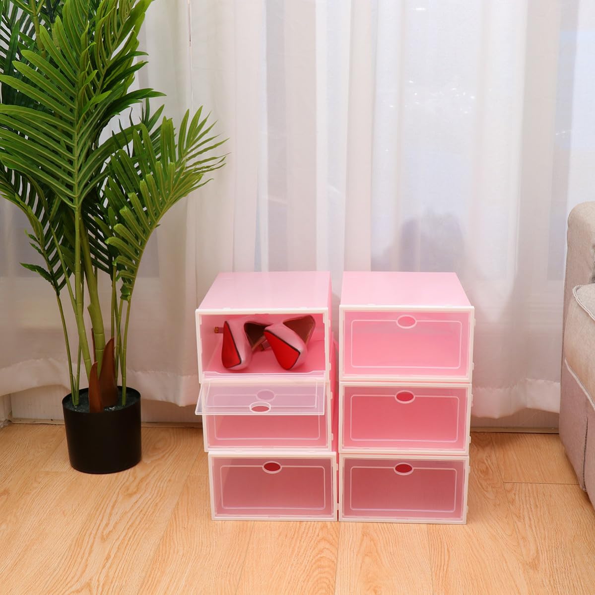 Rosa Scatola Trasparente per Scarpe in Plastica Impilabile 6 Pezzi
