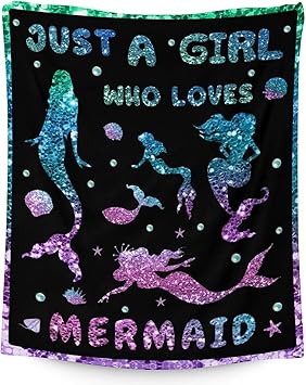 Mercuryelf Mermaid Throw Blanket - Soft, Fuzzy & Warm - 60x80 Inches Flannel Blankets for Bed, Couch - Black Cute Throws Gift for Adults