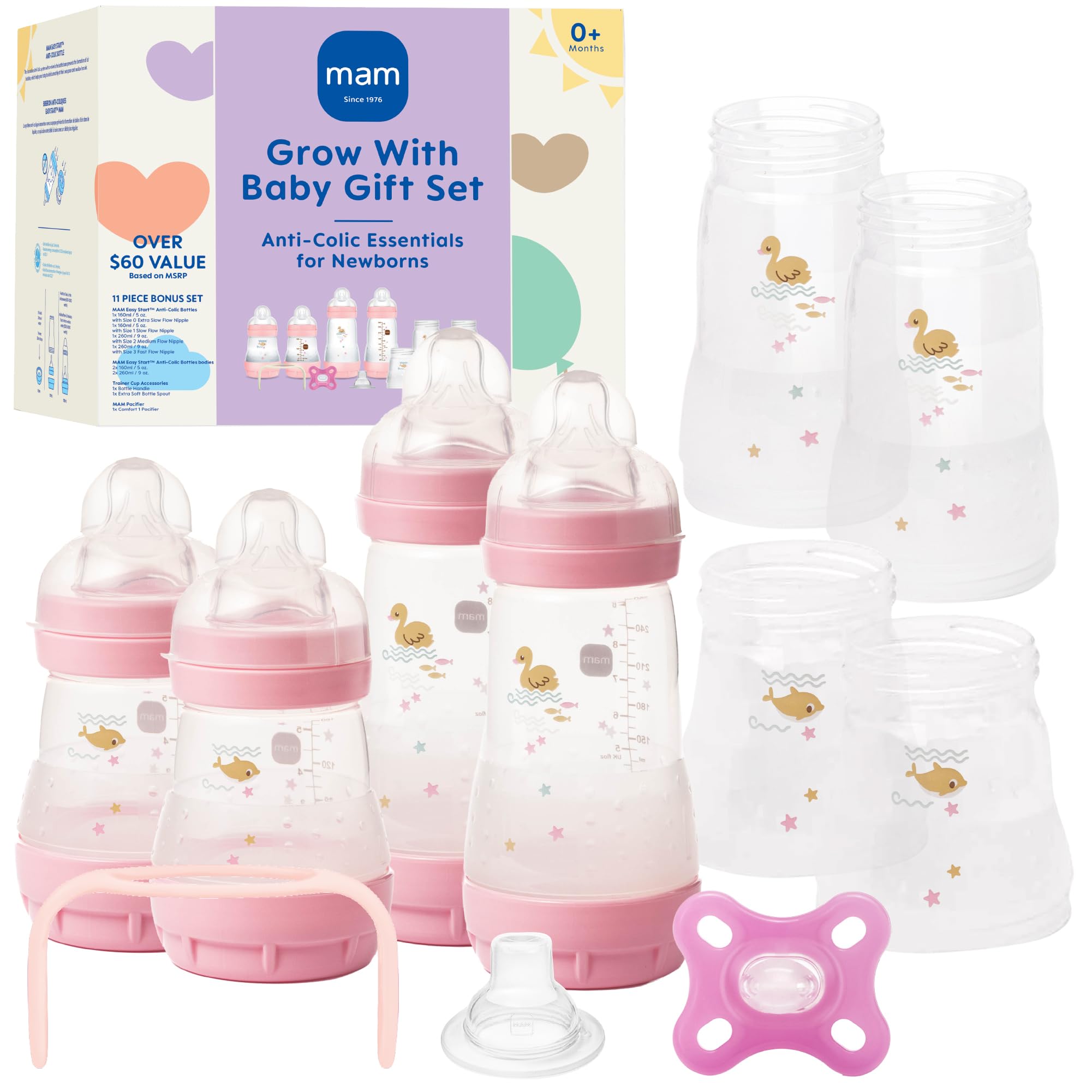 Amazon.com : MAM Grow with Baby Anti-Colic+ Bottle & Pacifier Set