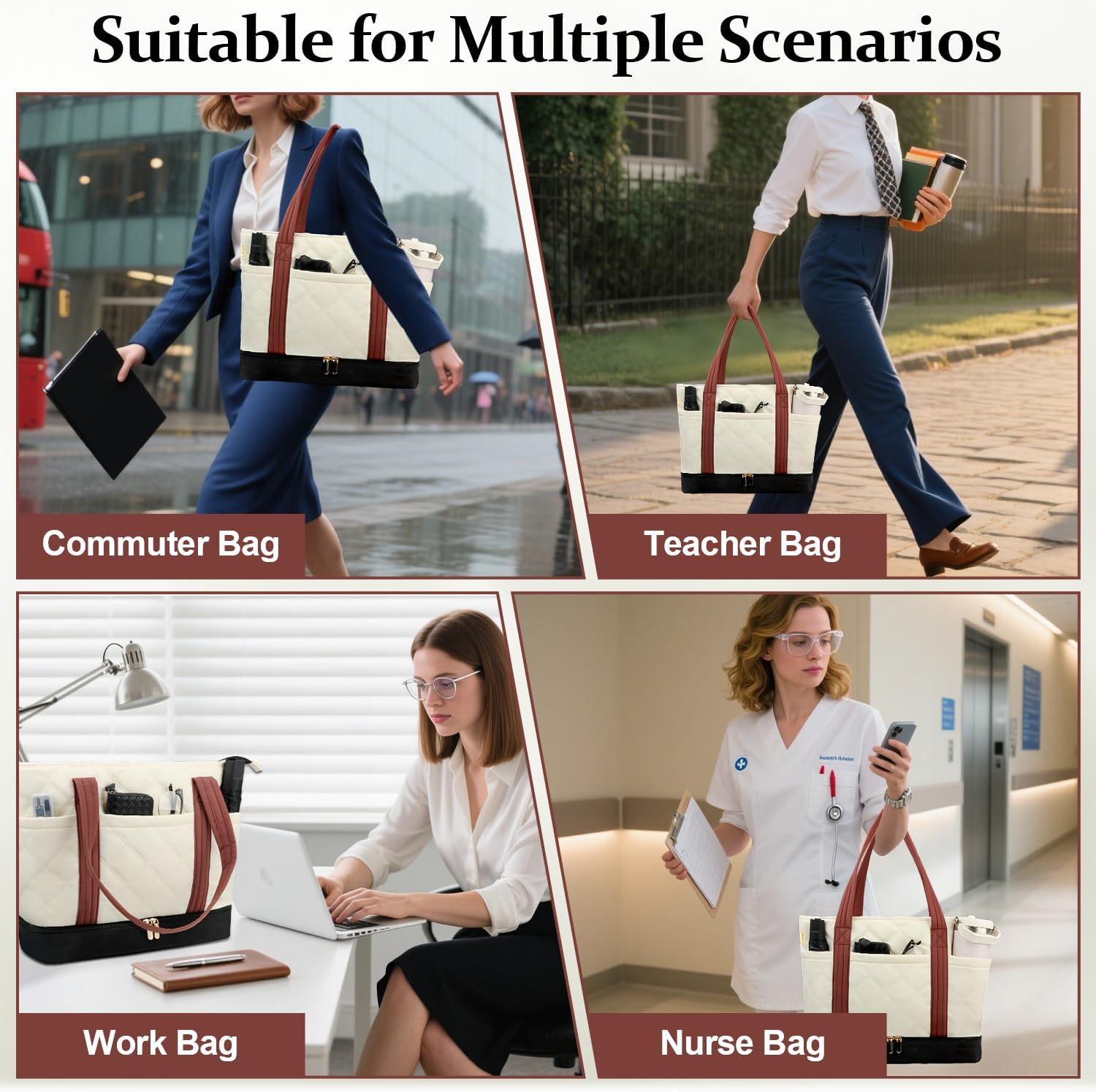 Lunch Tote Bag for Women with 15.6 Inch Laptop Compartment& Clutch Purse, Lightweight Puffer Laptop Tote Bags with Independent Insulated Lunch Compartment, Briefcase for Office Teacher Nurse - Image 9