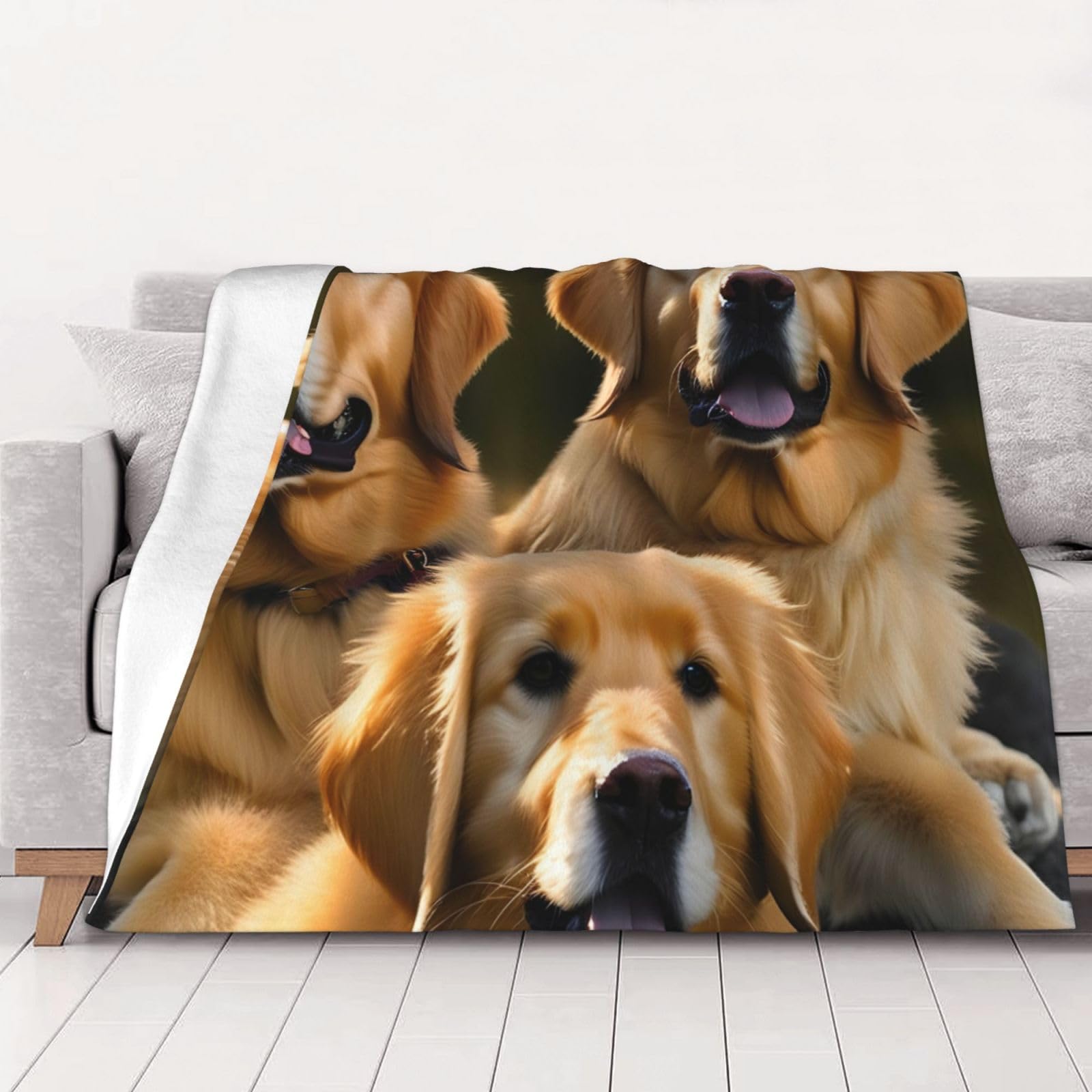 Couverture en flanelle imprimée Golden Retrievers jeté de lit haut de gamme