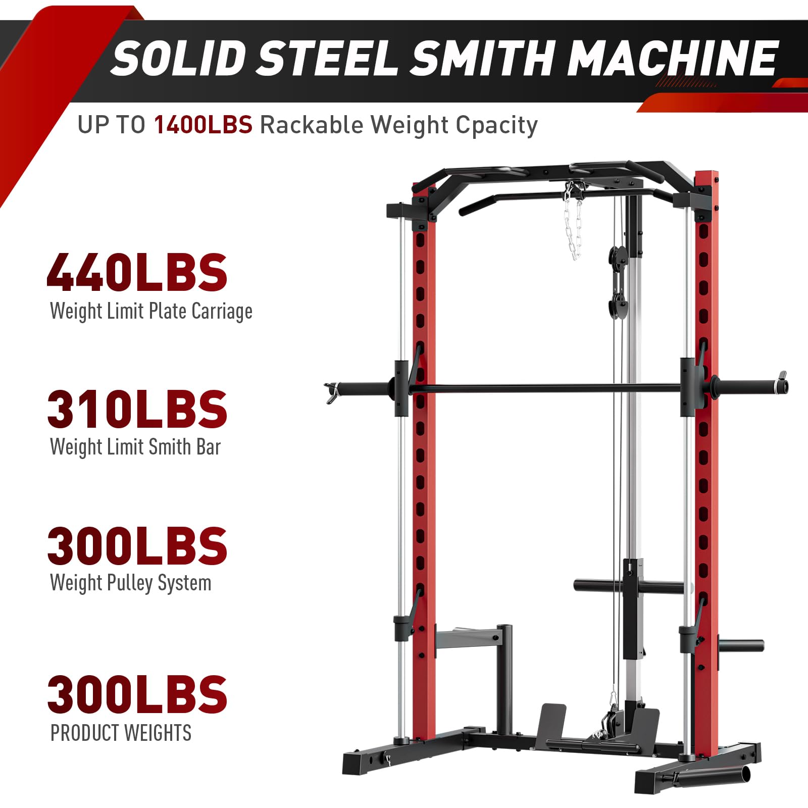OPPSDECOR Smith Machine Power Rack for Home Gym - All-in-One Power Cage Squat Rack with LAT Pulldown, Cable Machine & Barbell Bar - Multi-Functional Strength Training Equipment