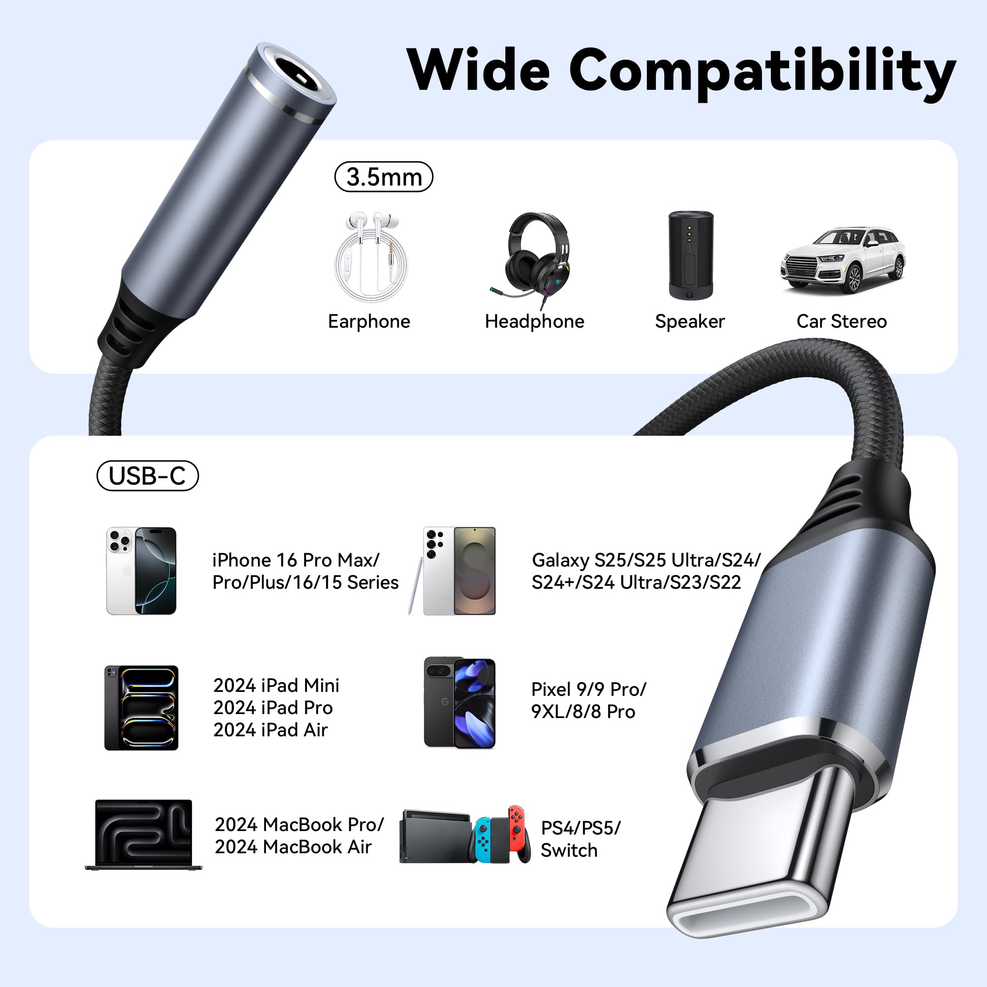 Amzpas Adattatore Jack per Cuffie USB C a 3.5mm, Adattatore Audio USB C a Cavo Dongle Aux per Samsung Galaxy S22 S21 S20 Ultra S20 + Nota 20 10 S10 S9 Plus, Pixel 4 3 2 XL, iPad e altro