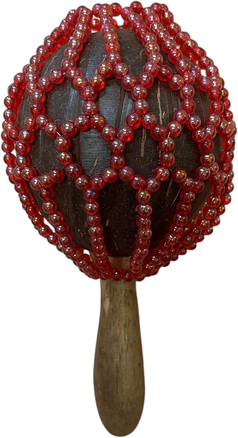 Terre Shekere Ball - Handcrafted 9 inches in Length and 4 inches in Head Coconut Instrument with Colorful Glass Beads for Vibrant Sound