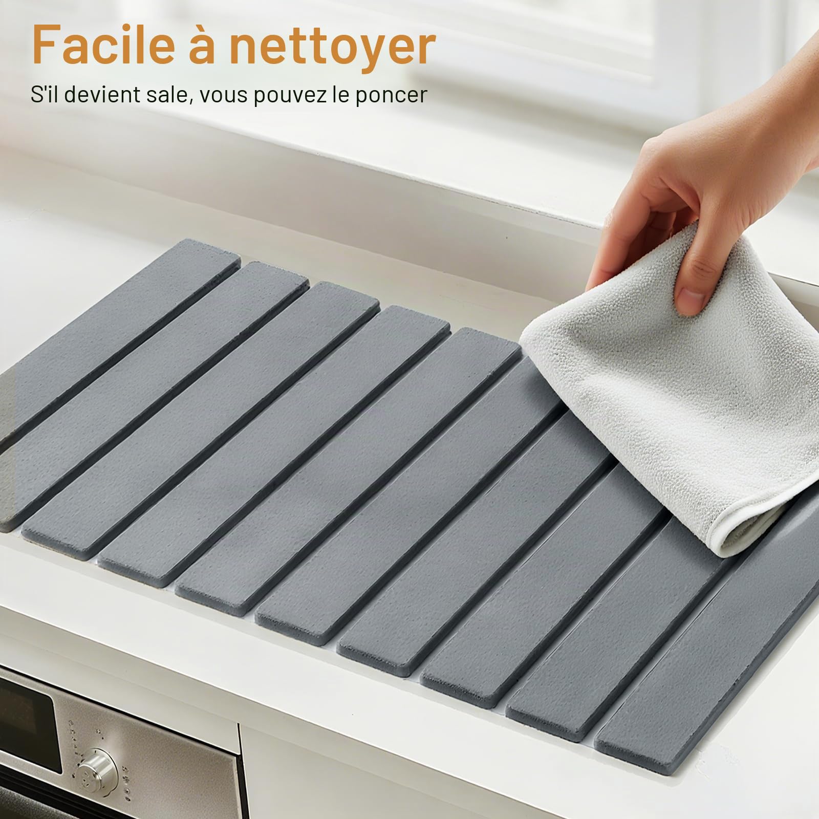Tapis d'égouttoir à vaisselle absorbant l'eau de cuisine 60 x 40 cm - Résistant à la chaleur - Séchage rapide pour cuisine (60 x 40 cm)