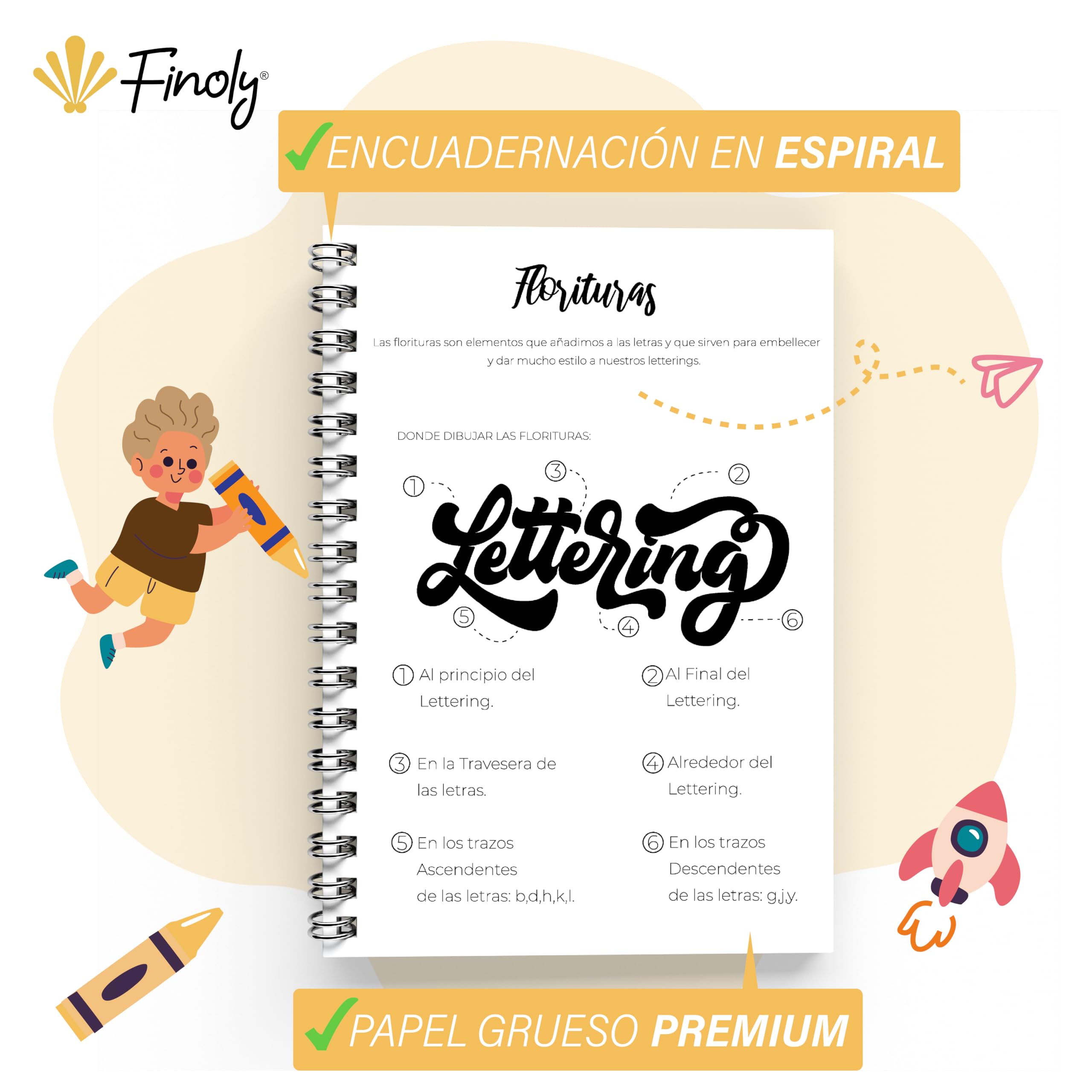 Finoly Cuaderno Lettering | Cuaderno Lettering para Niñas | Cuaderno Lettering Niños | Libro Lettering | Libreta Lettering | Libro Lettering Niños | Cuaderno Lettering Principiante para Colorear