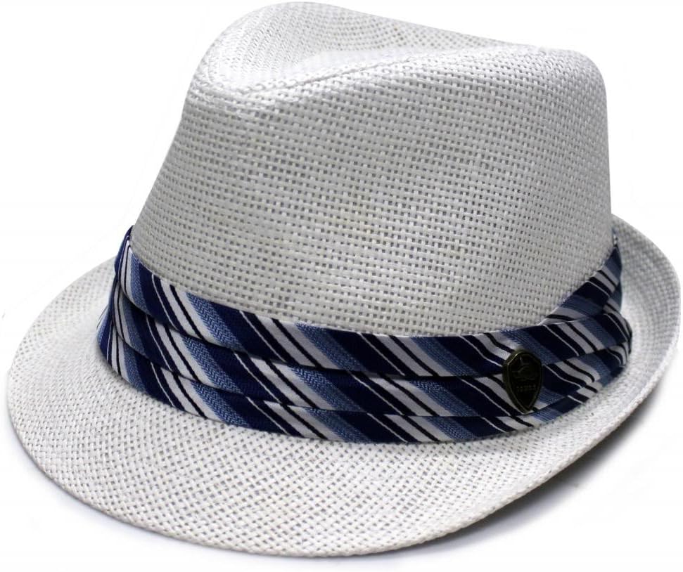 City Hunter Pms430 Pamoa Plain Straw with Colored Stripe Trim Summer Fedora (3 Colors)