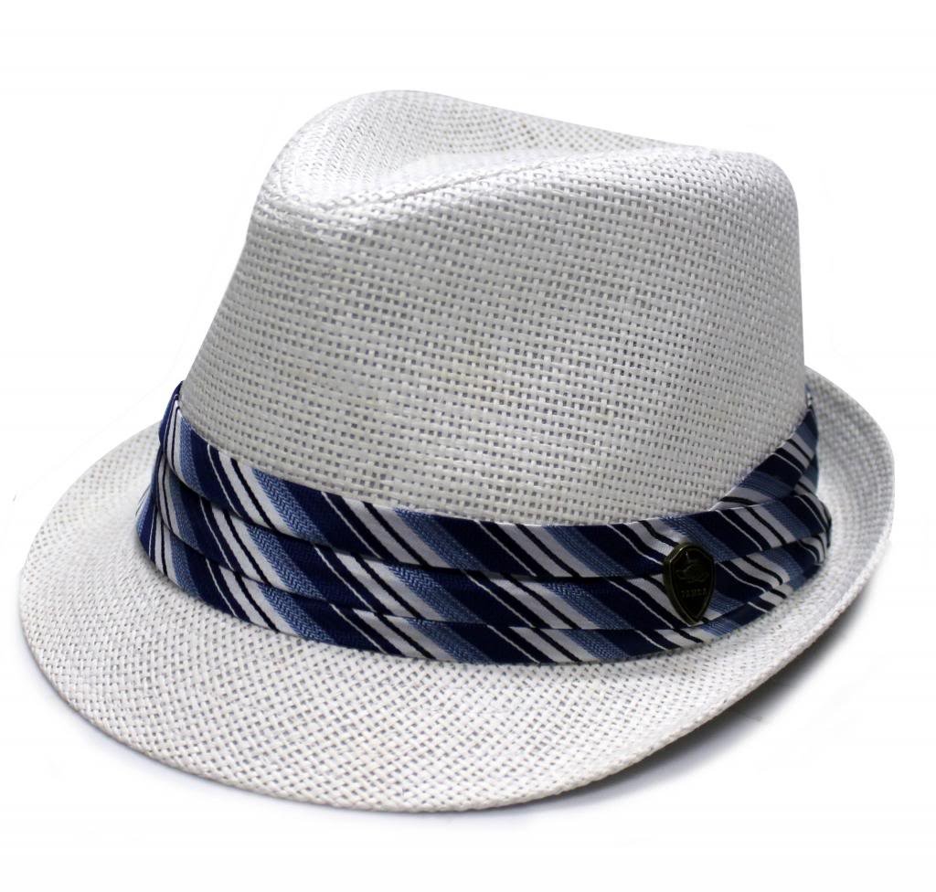City Hunter Pms430 Pamoa Plain Straw with Colored Stripe Trim Summer Fedora (3 Colors)