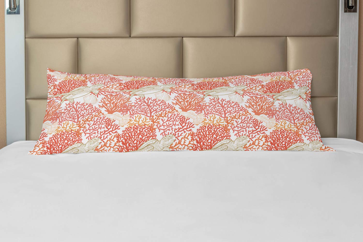 Ambesonne Underwater Body Pillow Case Cover with Zipper, Sea World Pattern  with Tortoiseshell Swimming Amongst Coral Reef, Decorative Accent Long