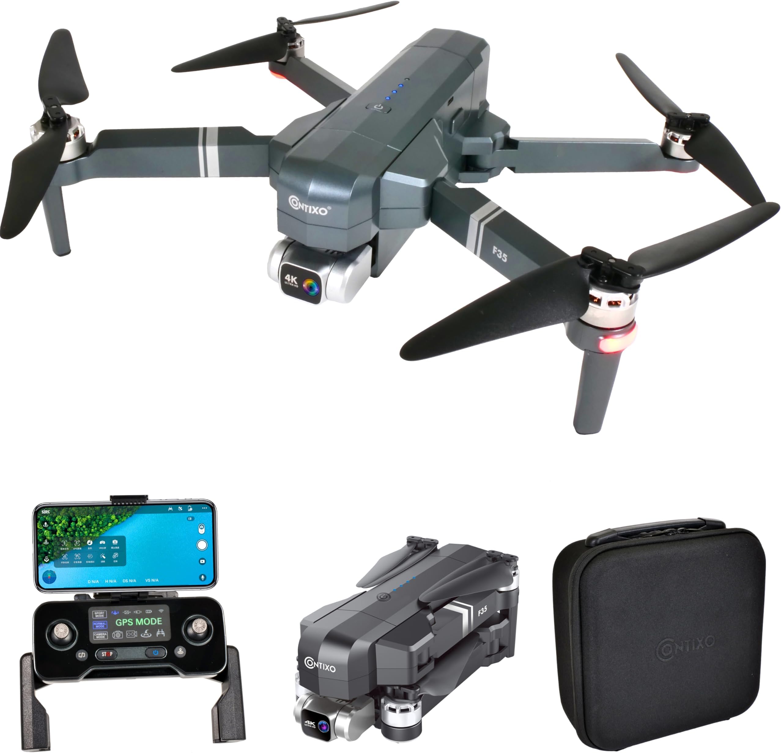 F35 GPS Drone with 4K UHD Camera 2-Axis Self stabilizing Gimbal 5G WiFi FPV RC Quadcopter Brushless Drone for Adults, Bonus 64GB SD Card Carrying Case