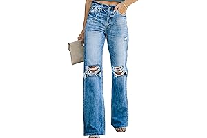 Women's Stylish Ripped High Waisted Flared Jeans with Wide Leg Silhouette