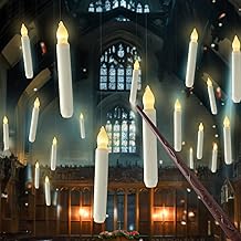Homemory Hanging Floating Candles with Wand Remote and String, 12 Pcs Flying Flameless LED Taper Candles Warm White Light, Battery Operated Window Candles with Wand for Halloween Christmas Party