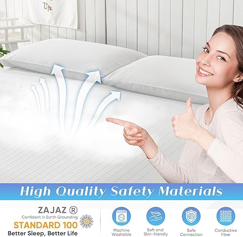 Miniatura 6 de Grounding Sheets tamaño King, 95% algodón orgánico + 5% fibra plateada pura, sábanas conectadas a tierra (King - 77 x 80 x 13 pulgadas, blanco)