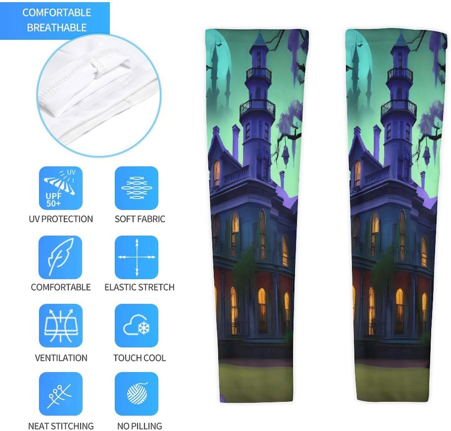 Cooling Arm Sleeves for Men Women Compression Arm Sleeve Black Haunted Mansion UV Sun Protection Arm Sleeves