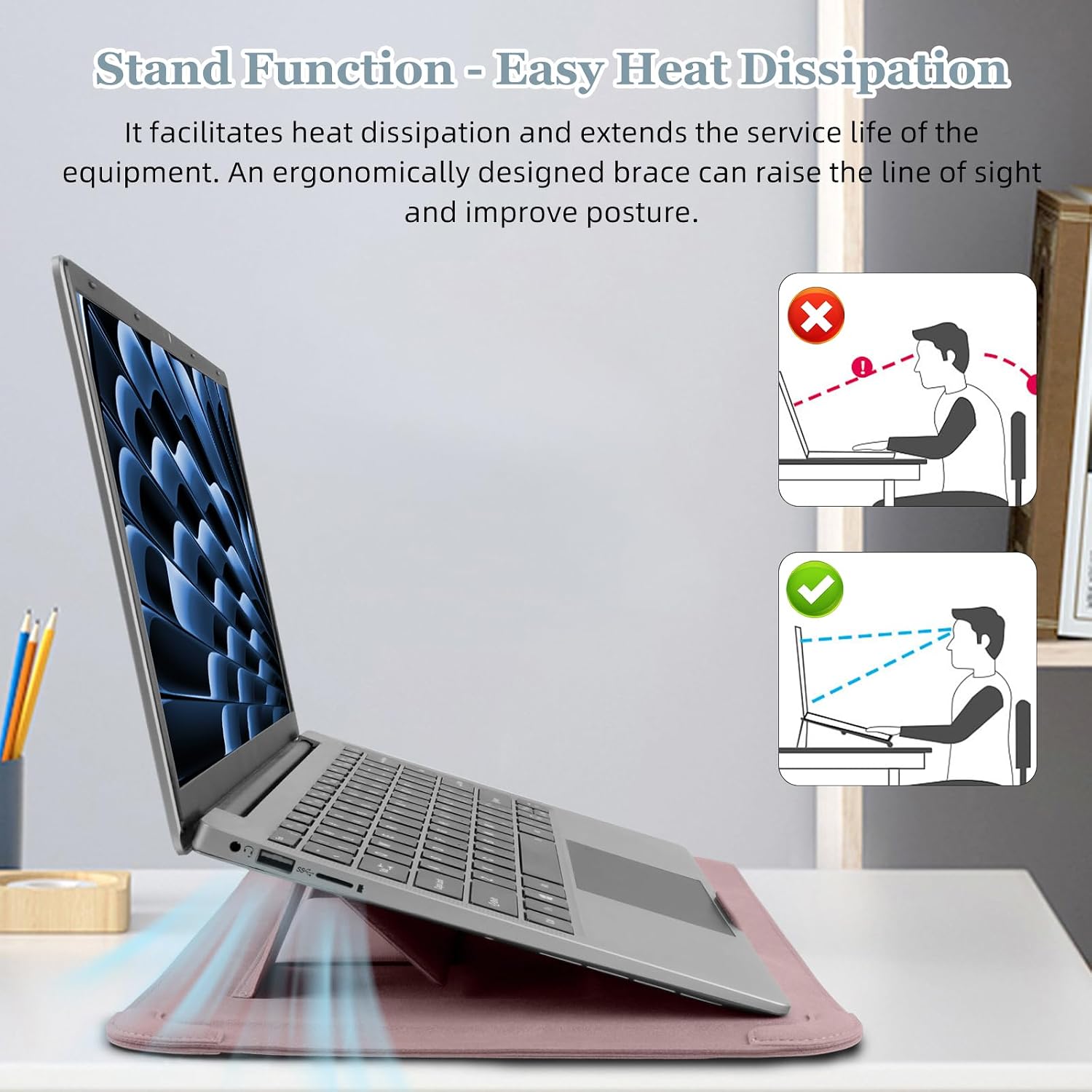 15-16 Inch Protective Laptop Sleeve Case with Stand, for MacBook Air 15" M5~M2 (2026-2023); MacBook Pro 16" M5~M1, Pro/Max(2026-2021), Matte PU Leather Laptop Case 15"-16" (Dark Pink)