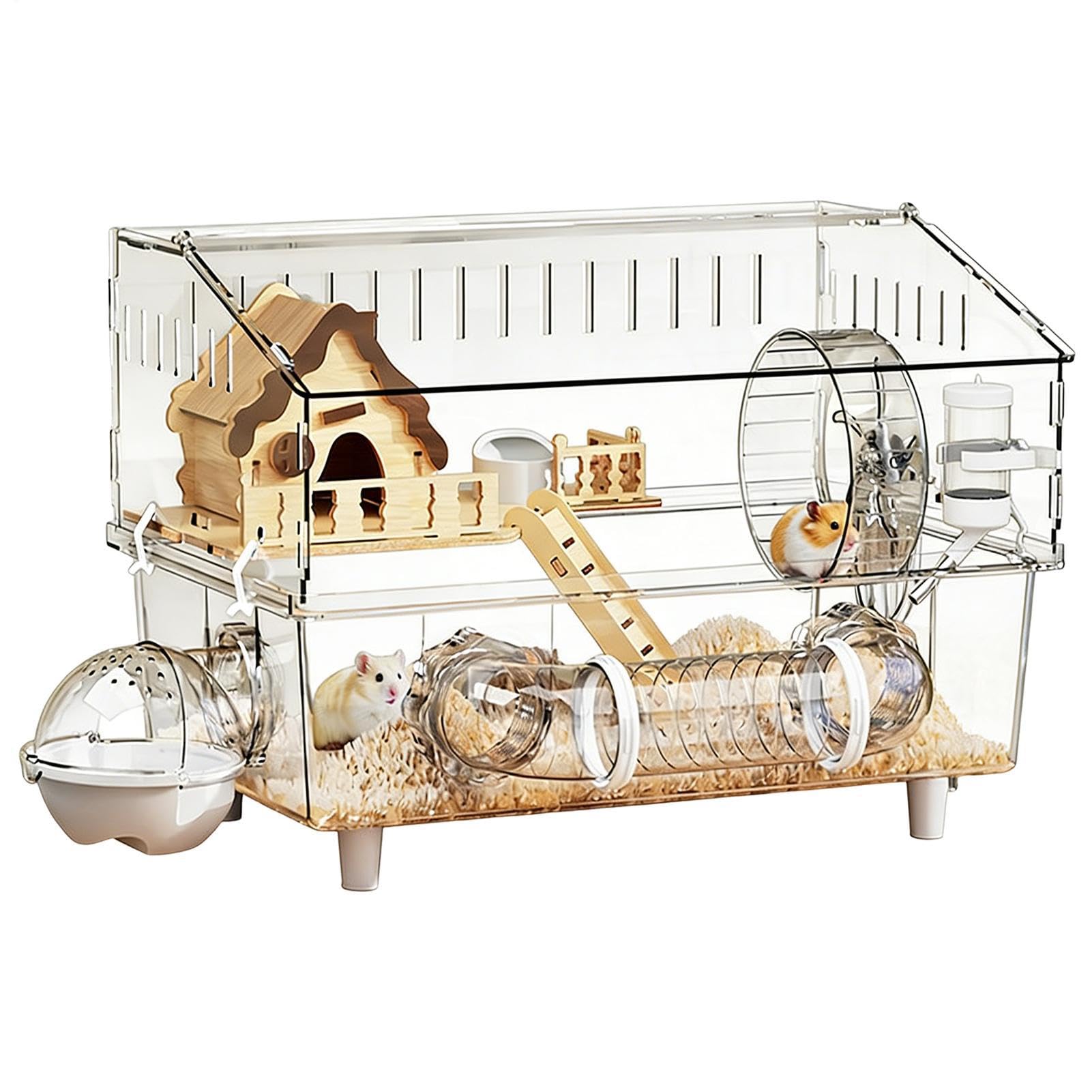 Gran Jaula para Hámster Casa Transparente de Acrílico de 2 Niveles | Jaula para Gerbos para Observación en Jardín Exterior, Juego en Casa, Interior, Tienda de Mascotas
