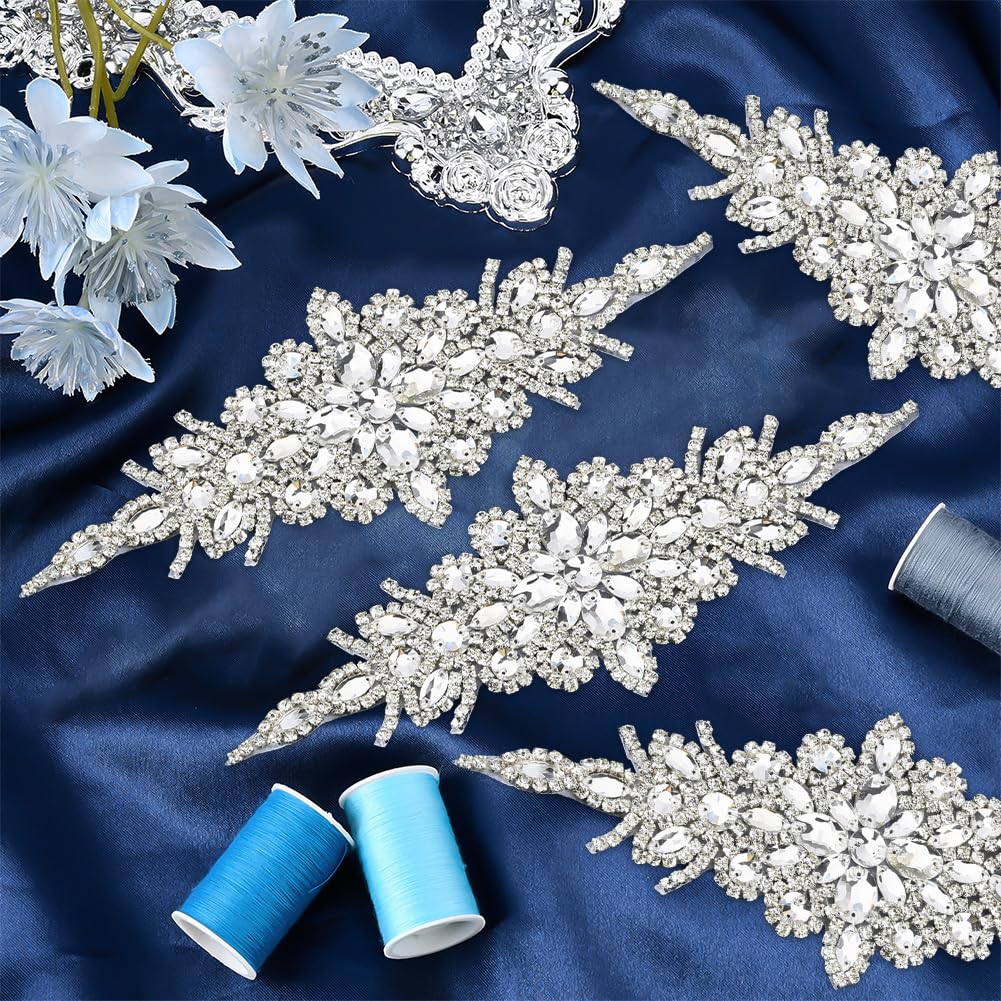 FINGERINSPIRE 4 Pz Toppa in Strass di Cristallo 242x90x4.5mm a Forma di Rombo in Vetro da Stirare/Cucire per Abiti da Sposa, Copricapo, Cintura, Decorazione per Vestiti