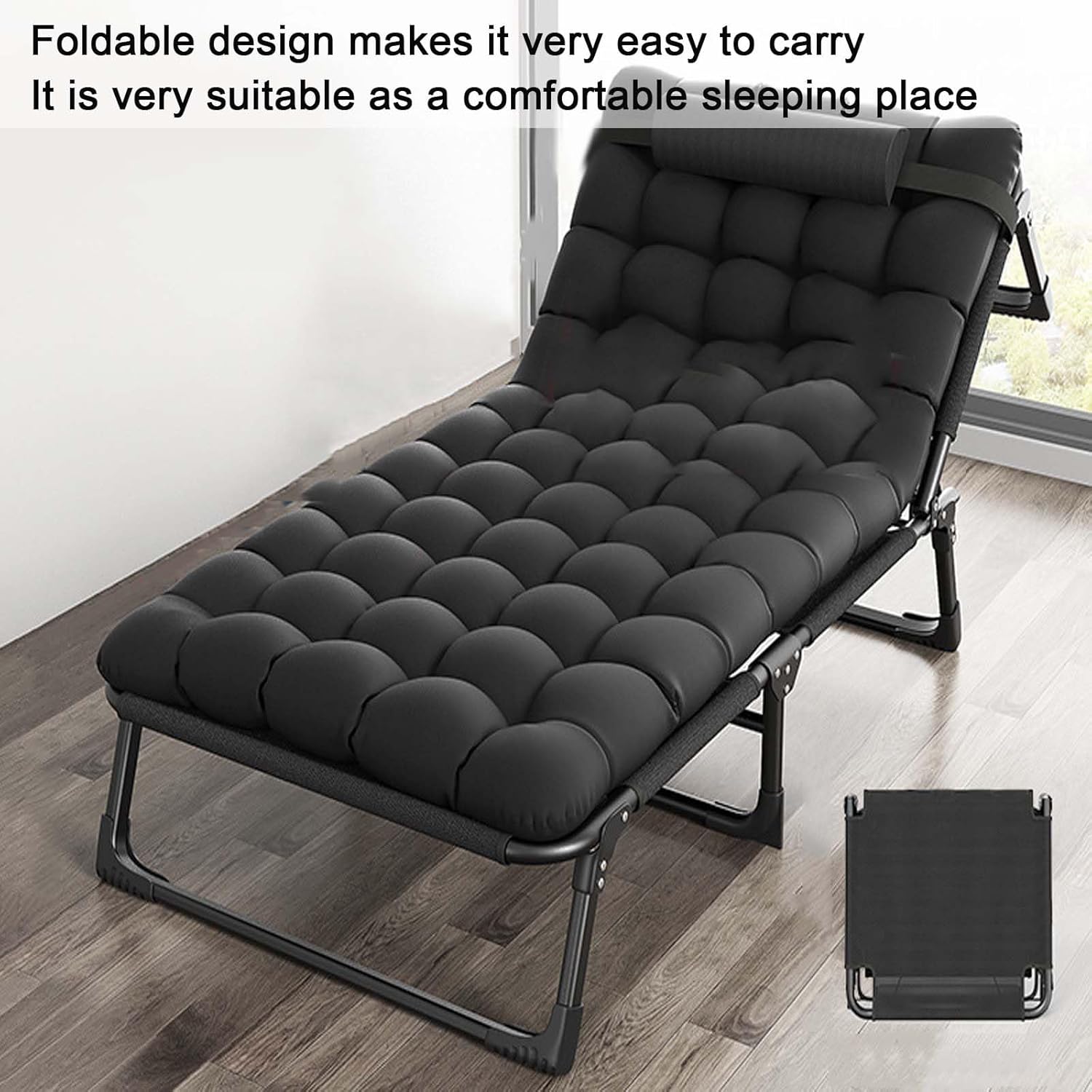 Portable Camping Cot, Adjustable 4-Position Sleeping Bed for Adults with Pillow & Cotton Pad,Lightweight Folding Reclining Chairs,Perfect for Ourdoor Camping, Pool, Beach, Pati