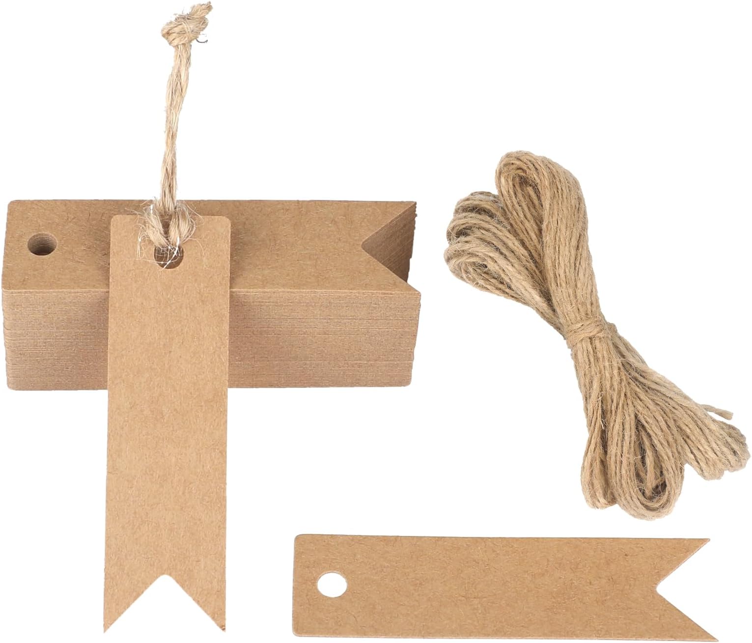 G2PLUS 100PCS Mini Kraft Paper Gift Tags with String, 2.8 x 0.8 in Blank Paper Present Tags, Brown Hang Tags with Jute Twine for DIY Arts & Crafts, Businesses, Wedding, Christmas Party Favors