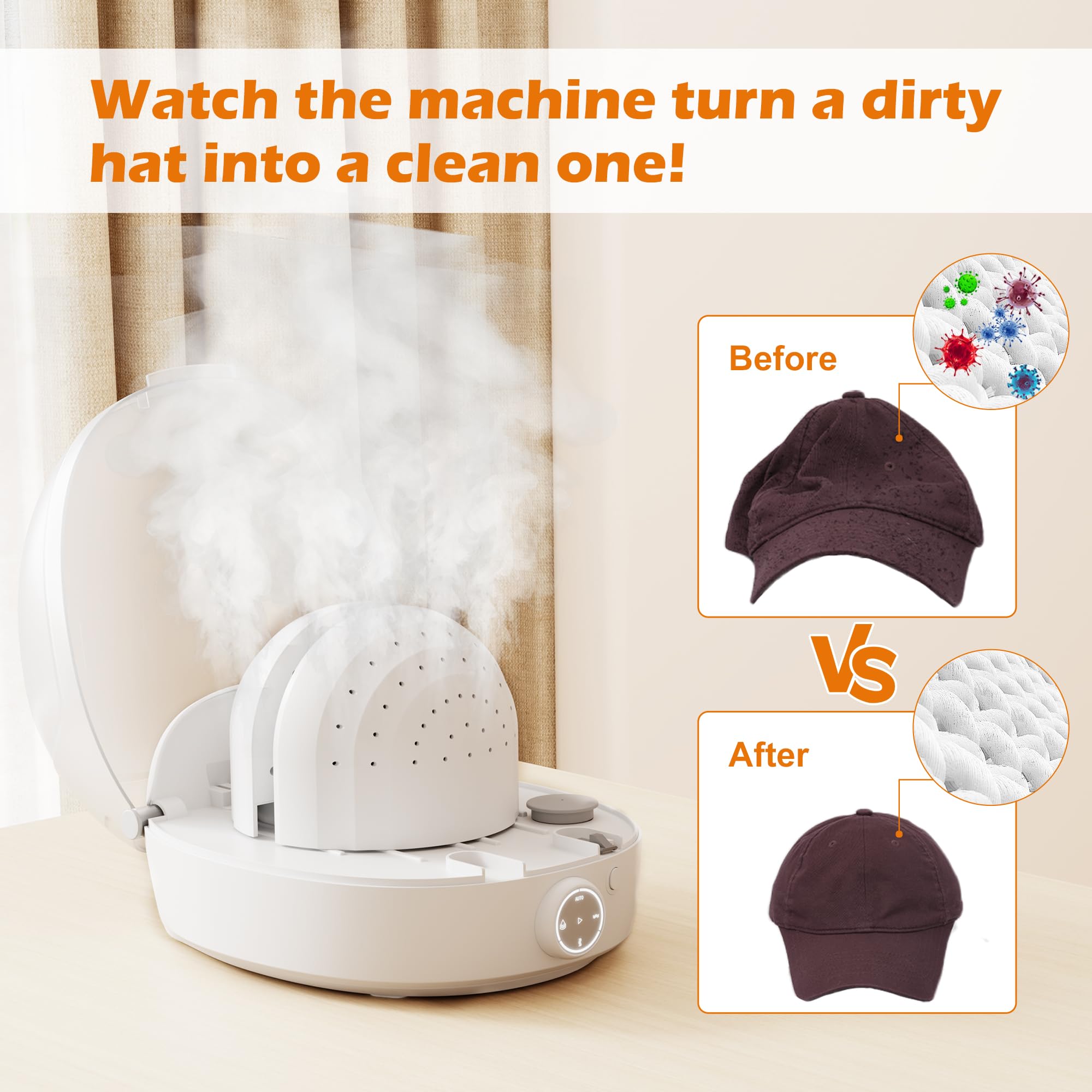 Nettoyeur Vapeur Automatique pour Casquettes – Machine Tout-en-Un : Nettoyage, Formateur, Séchage Rapide (Baseball, Bob, Feutre)