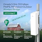 Kit de pont Omada EAP115-Bridge 5 GHz N300 longue portée extérieur, jusqu'à 3,1 mi / 5 km PtP & PtMP WiFi Bridge, 3× ports Ethernet 10/100 Mbps, étanche IP65, PoE passif, géré par Omada SDN