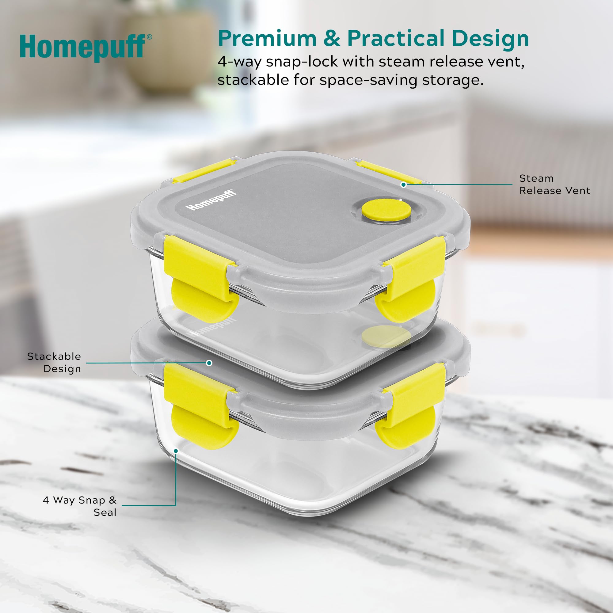 Home Puff Glass Lunch Box - Leakproof & Stackable -5