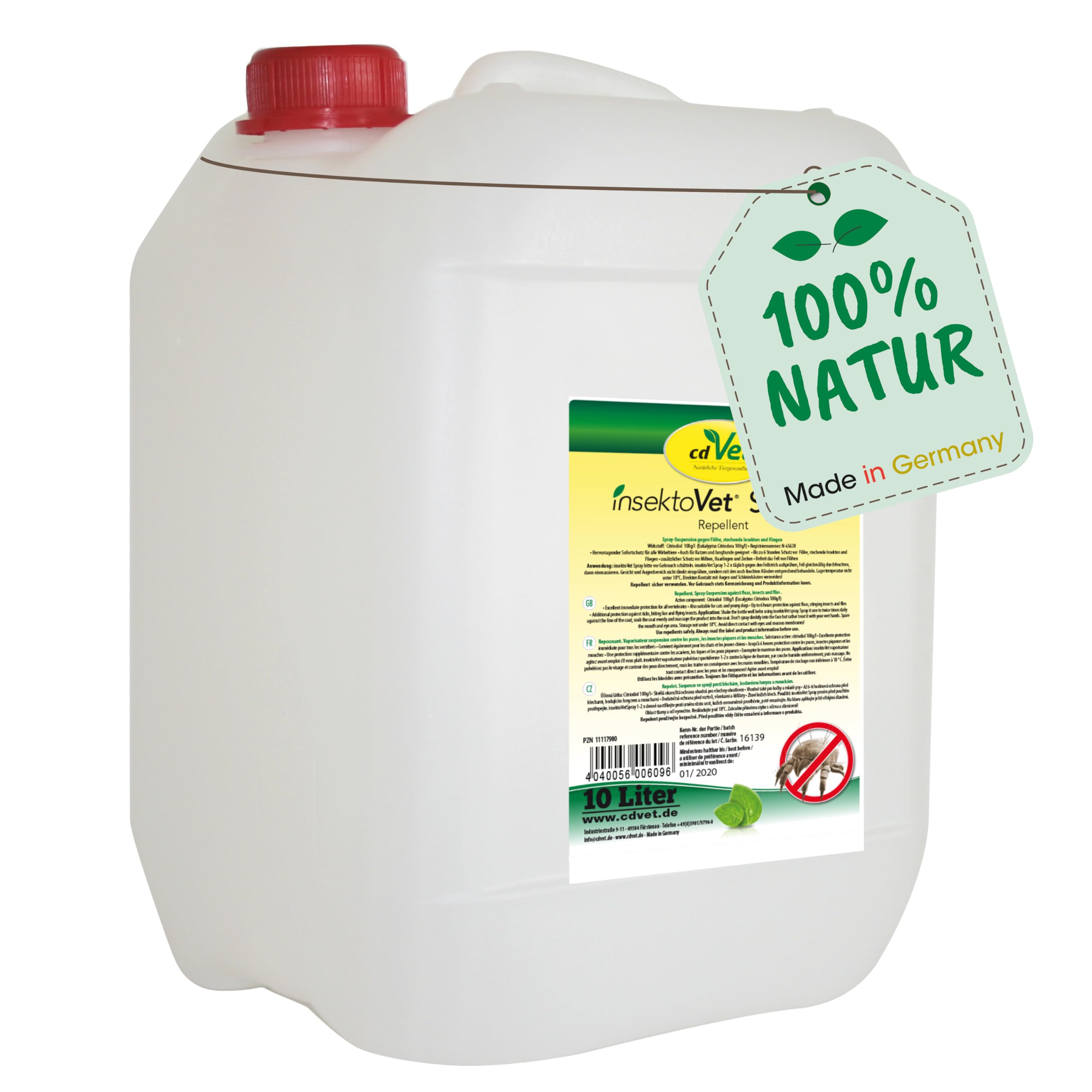 cdVet Naturprodukte insektoVet Spray 10 Liter - Hund - Katze - Schutz vor Flöhen, Insekten,Fliegen,Milben,Haarlingen und Zecken - Sofortschutz für alle Wirbeltiere - verhindert Parasitenbefall -