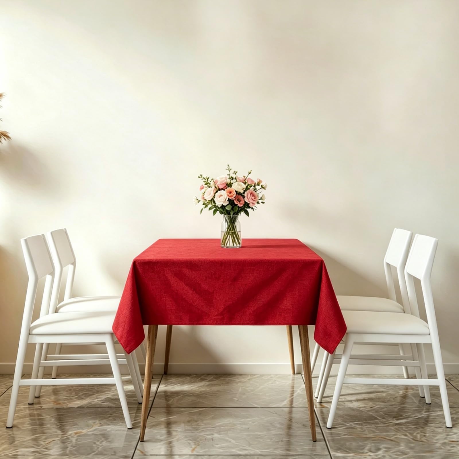 LIHUANE Rectangle Tablecloth 135 x 160 cm Faux Linen Solid Colour Faux Linen Tablecloth Wipe Clean Washable Polyester for Rectangle Tables, Red