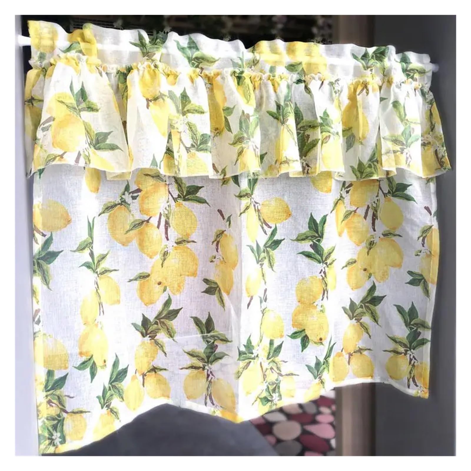 MKYYIOED Short Curtains Pastoral Country Yellow Lemon Print Kitchen Decoration Short Curtain Screen Tulle Drape For Living Room Bay Window(SPECIAL ROD POCKET_1PC W 150CM X H 50CM)