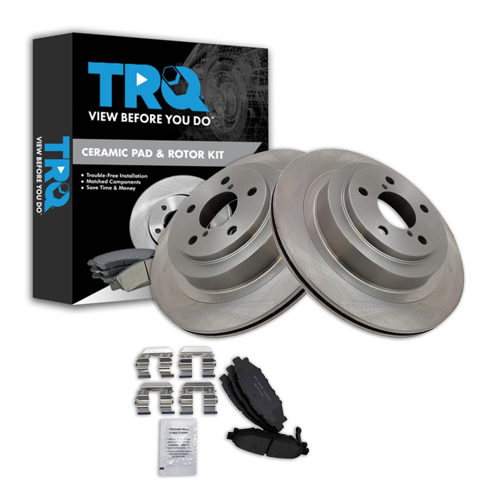 TRQ Rear Brake Pad and Rotor Set Ceramic Compatible with 2008-2011 Subaru Legacy