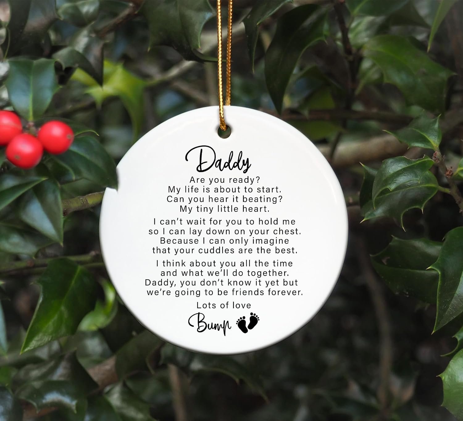 Baby Bump Expecting Dad Keepsake Round Ceramic Pregnancy Announcement New Baby Daddy to Be Ornament