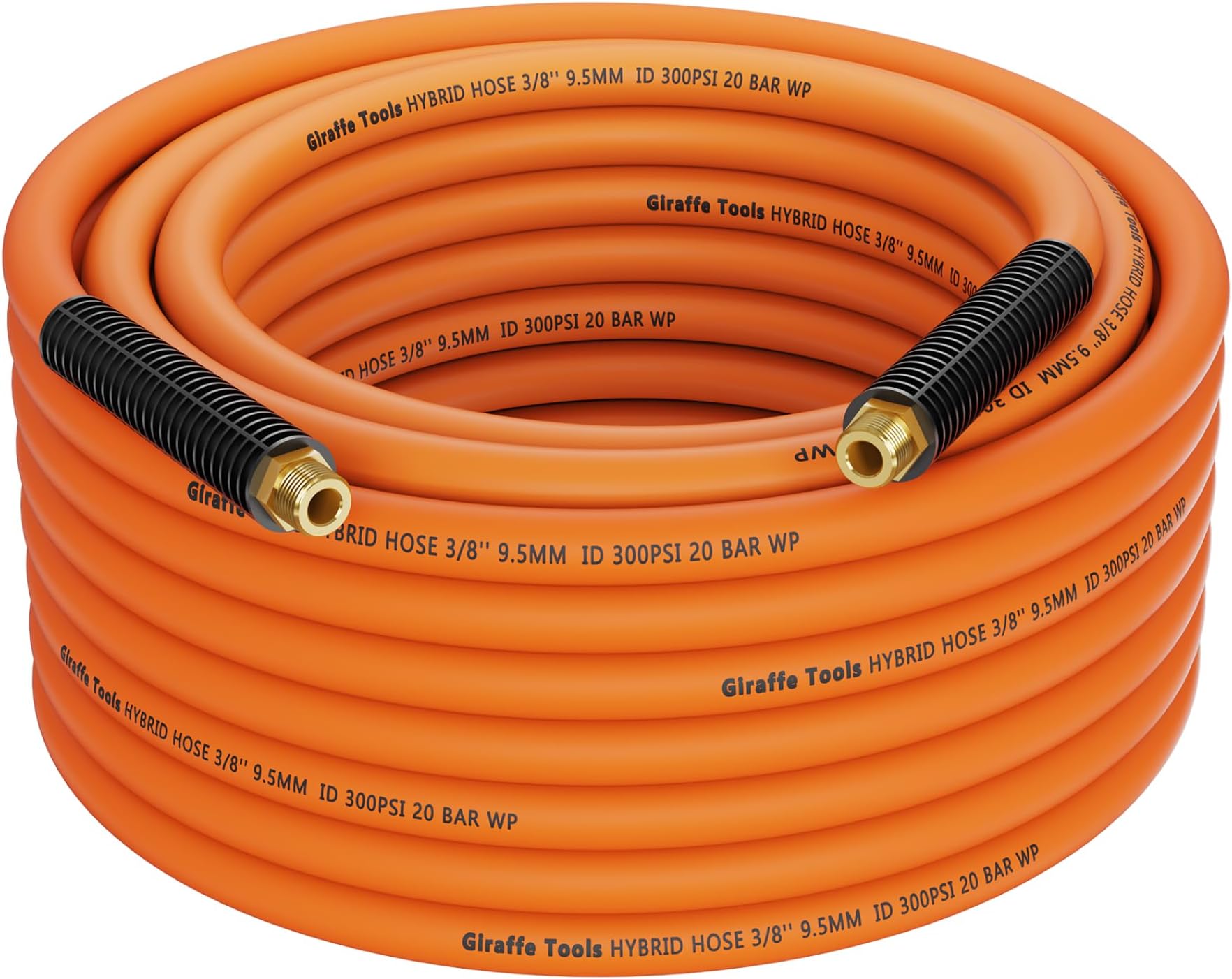 Giraffe Tools Hybrid Air Hose, 3/8 inch x 50 ft, 1/4 in. MNPT Fittings, 300 PSI Heavy Duty, Lightweight Air Compressor Hose