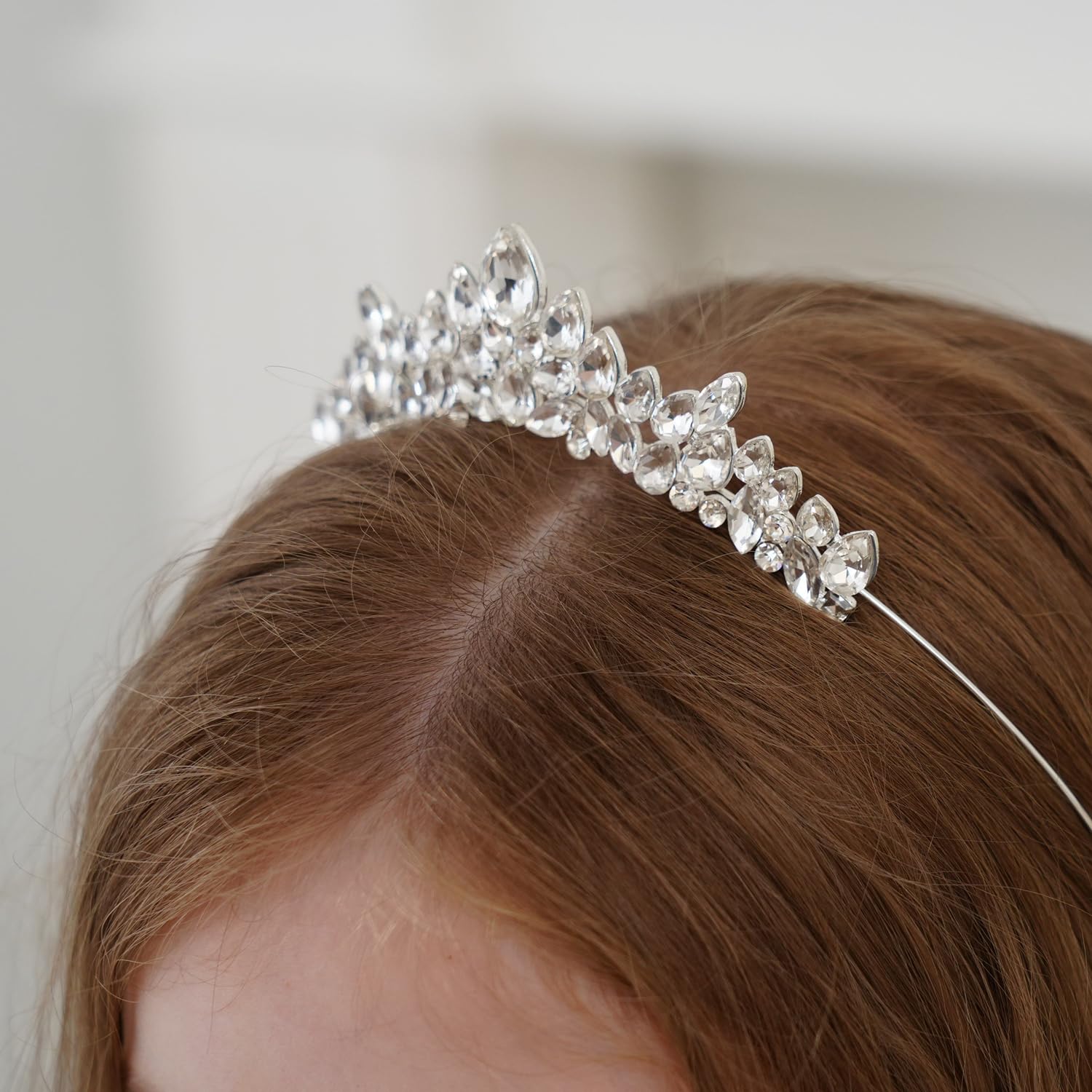 Lovelyshop Crystal Tiara Headband, Rhinestone Crown with Leaf Design, Special Events Hair Accessory (8+), Silver, Small - Image 4