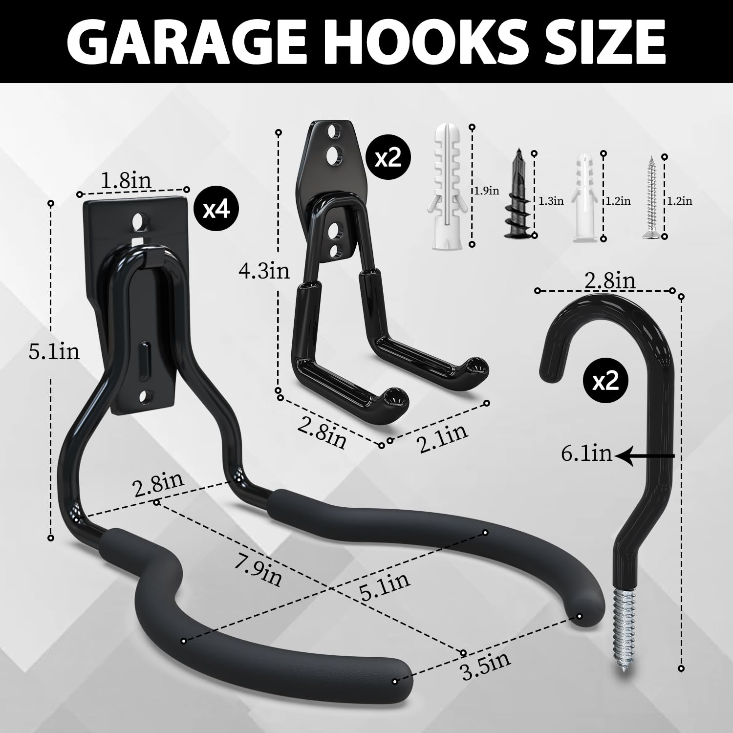 3-H Percha para Herramientas Eléctricas Jardín Acero Ino 8 Piezas, Gancho Pared Garaje 50KG Carga Soporte Pared para Desbrozadoras Tornillo Fuerte Antideslizante para Motosierra,Cortacéspedes,Garaje