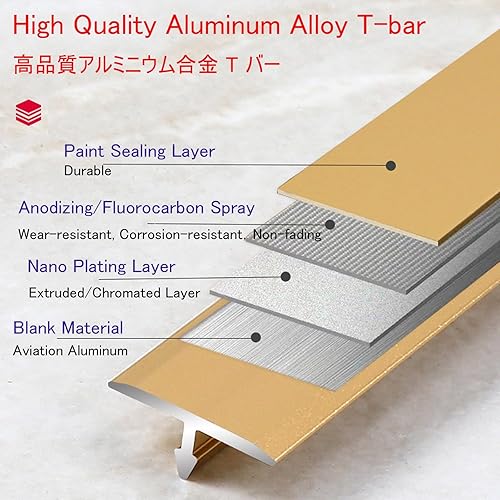 Miniatura 2 de Tira de transición de piso de moldeo en T de aluminio 35.4 pulgadas, tira divisora plana para umbral de puertaunión de huecos de pisos de tablones