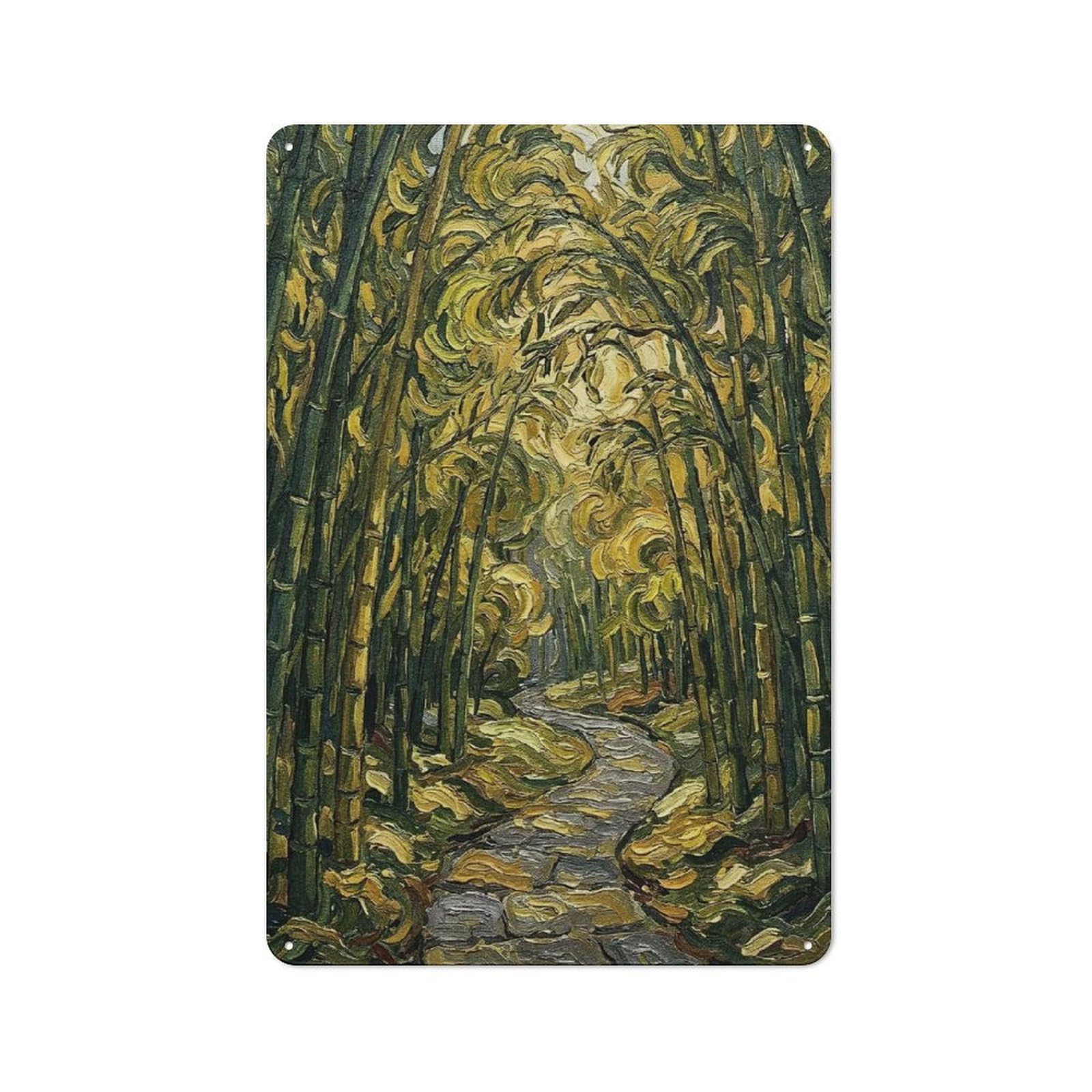 Junmoney Style-23 Bamboo Forest Path Painting Metal Wall Plaque 30X20cm, Character Room Wall Plaque For Hallway, Home Bar, Garage Or Study