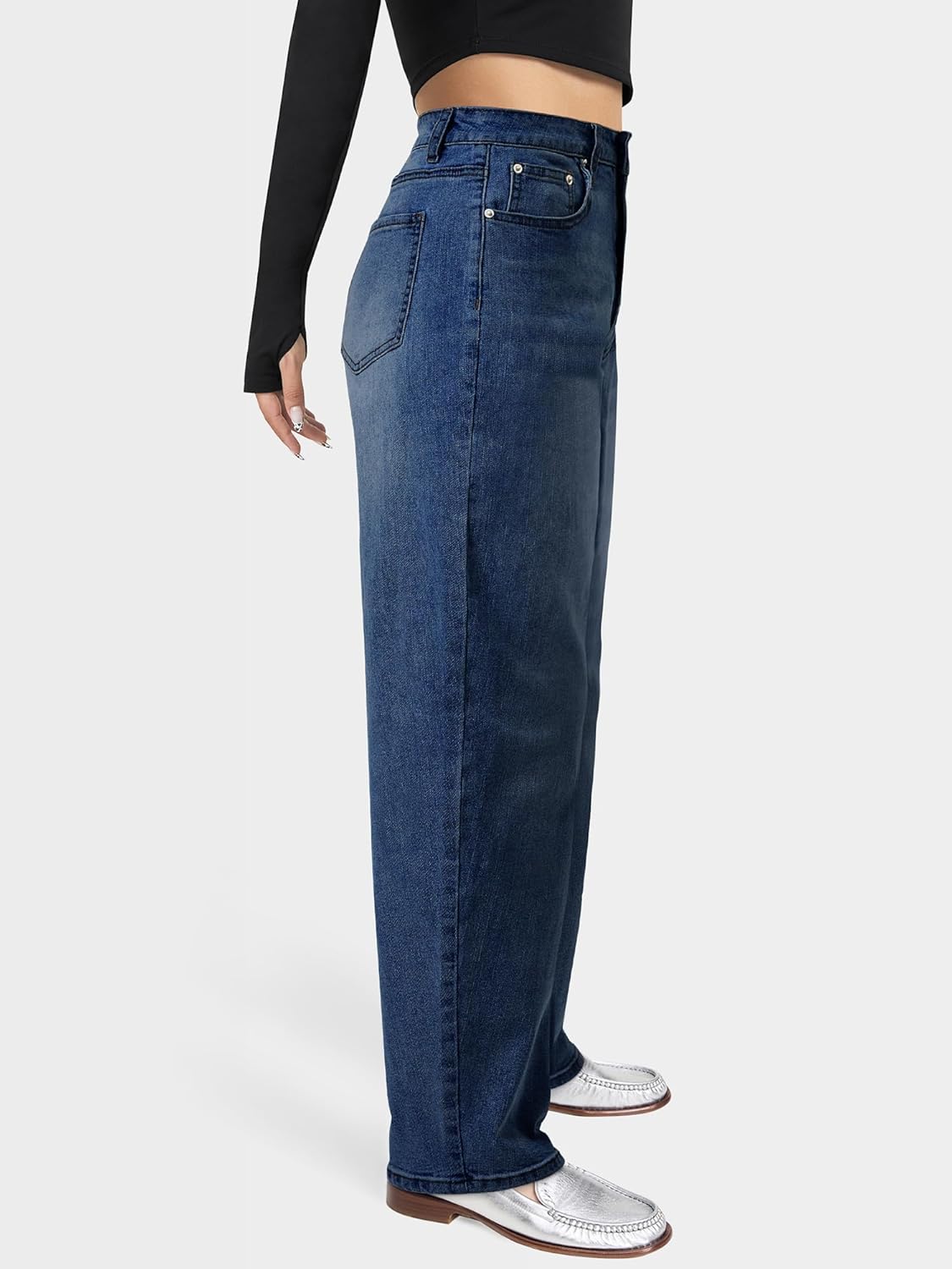 AUWUKA Barrel Jeans for Women, High Waisted Wide Straight Leg Boyfriend Microelastic Womens Mom Jeans - Image 4