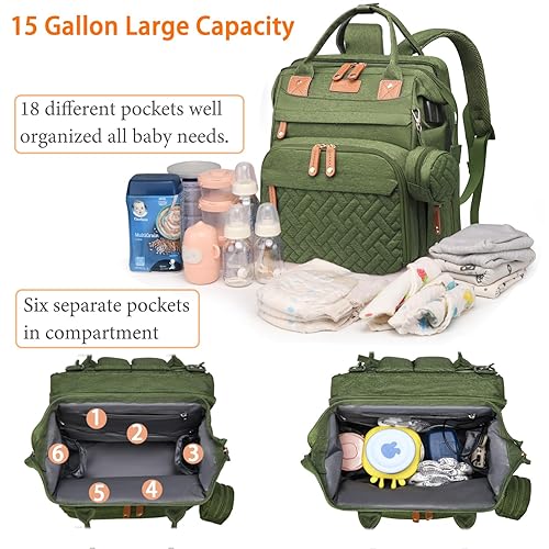 Miniatura 39 de Bolsas de pañales para bebé con cambiador, mochila impermeable para madres y papás con puerto de carga USB, regalos de baby shower, mochila para Azul