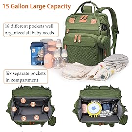 Astro alan Baby Diaper Bags with Changing Station, Waterproof Diaper Bag Backpack for Moms Dads with USB Charging Port, Baby Shower Gifts, Large Capacity diaper backpack, Green