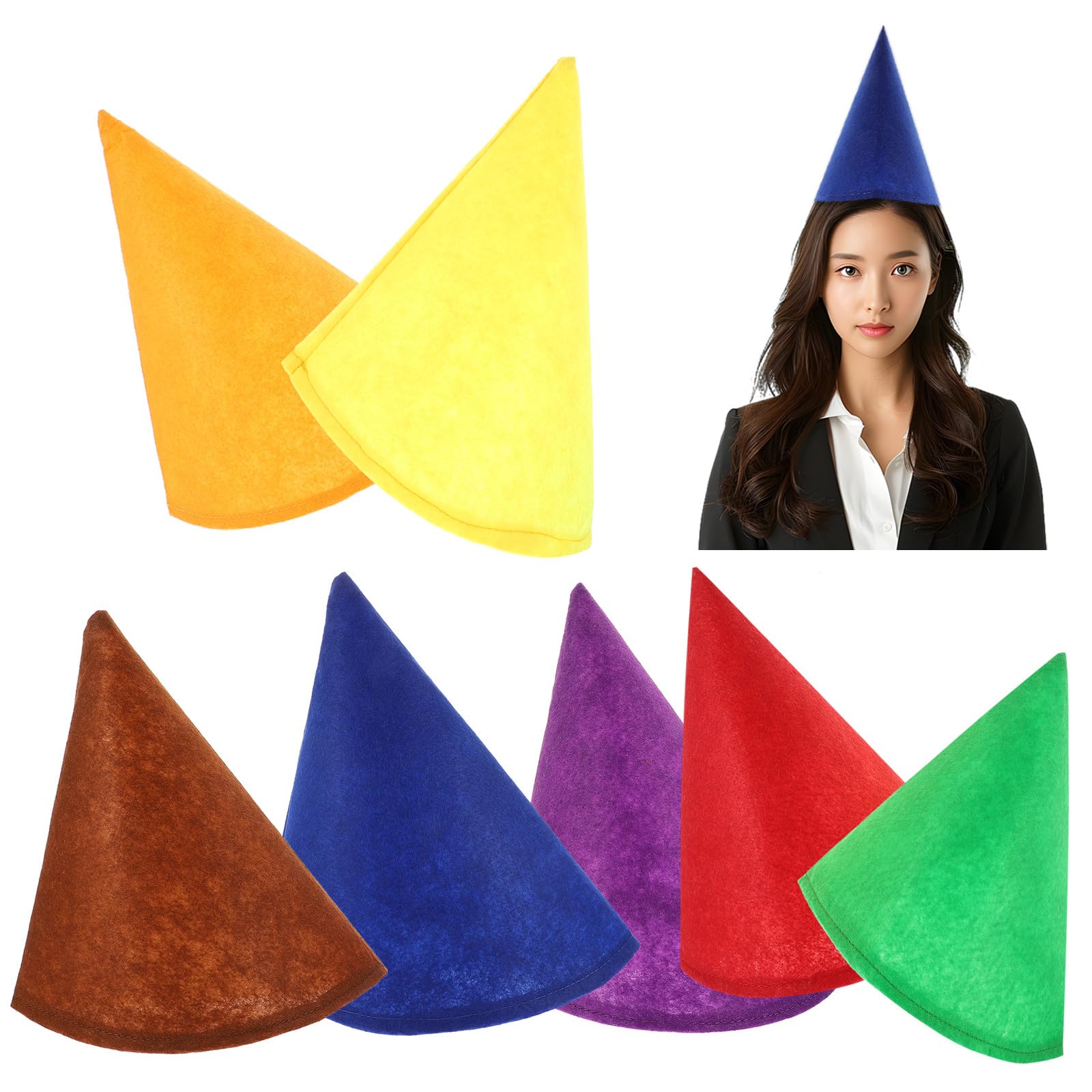 Angoily 7 sombreros de enano de fieltro grueso en forma de cono, multicolor, gorro de Navidad para fiestas y accesorios de disfraces para celebraciones