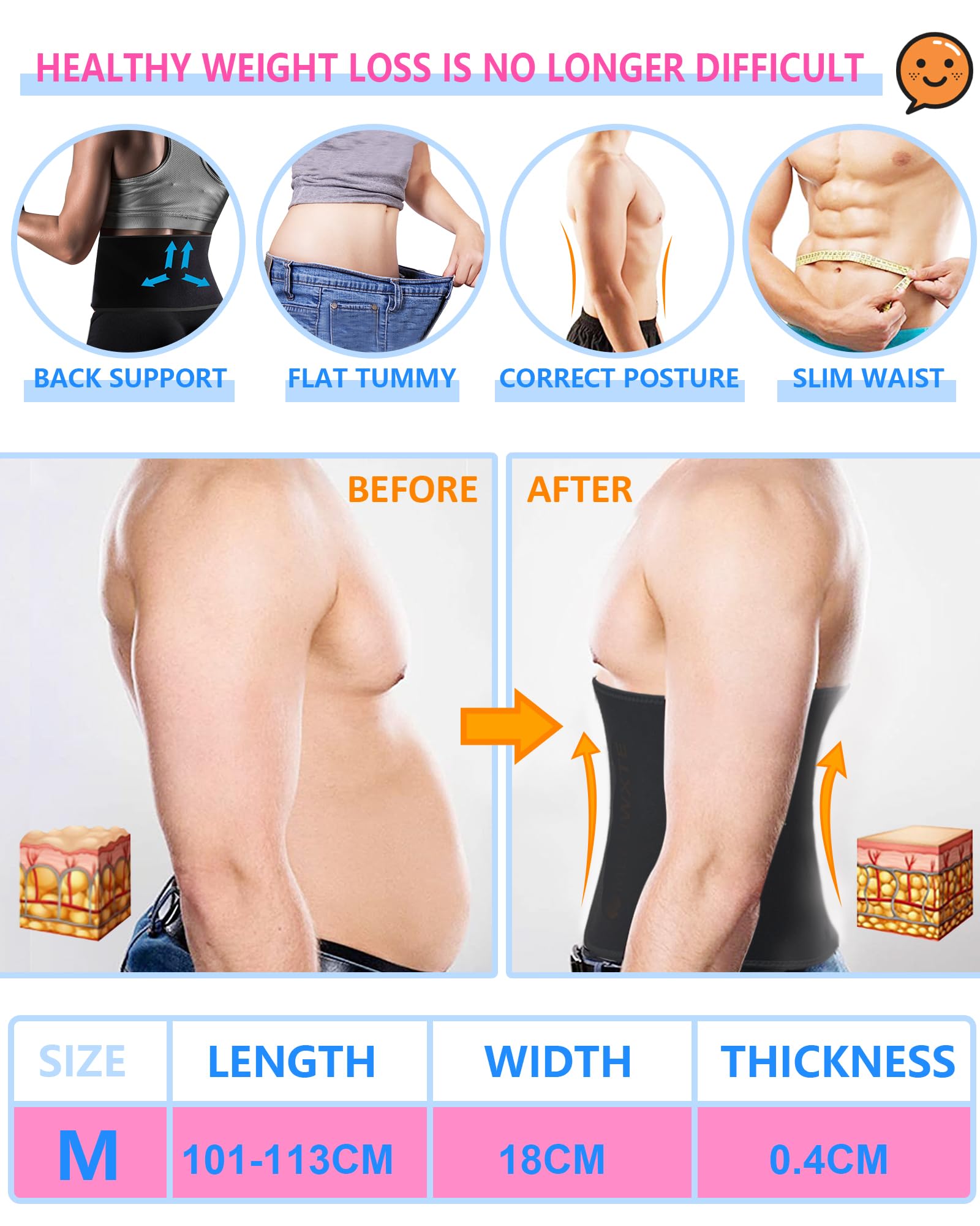 Faja Reductora Mujer y Hombre,Cintura Entrenador,Faja para Gimnasio de Neopreno,Cinturón Lumbar Abdominal de Ayuda para Sudar y Hacer Deporte
